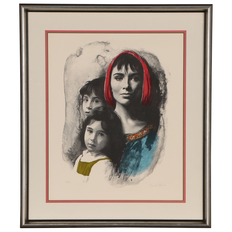 Sandu Liberman Lithograph "Woman and Two Children"