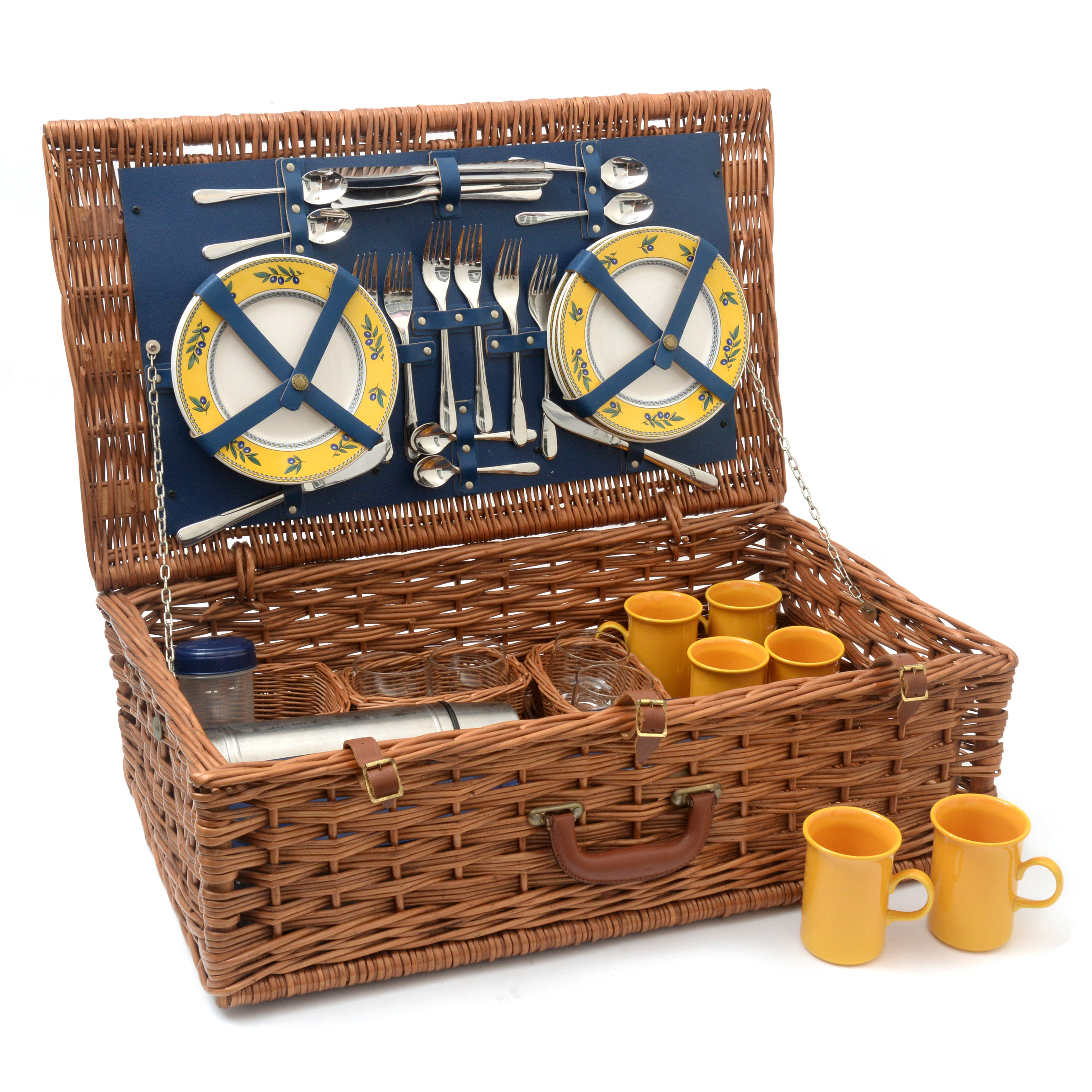 Optima England Wicker Picnic Basket with Place Settings and Food Storage