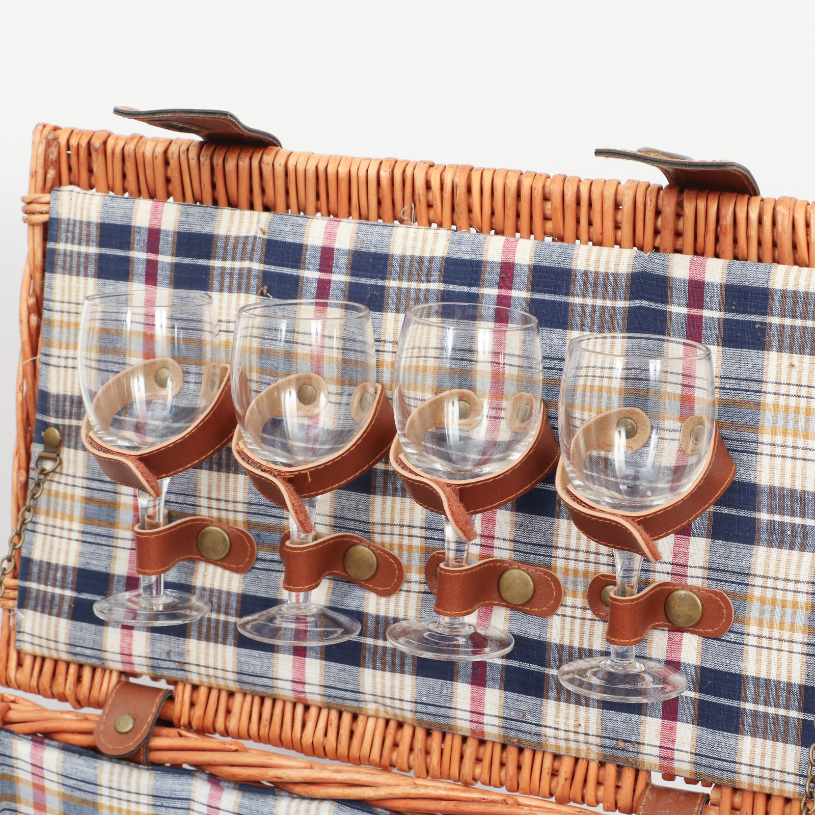 Wicker Picnic Hamper with Glasses and Flatware