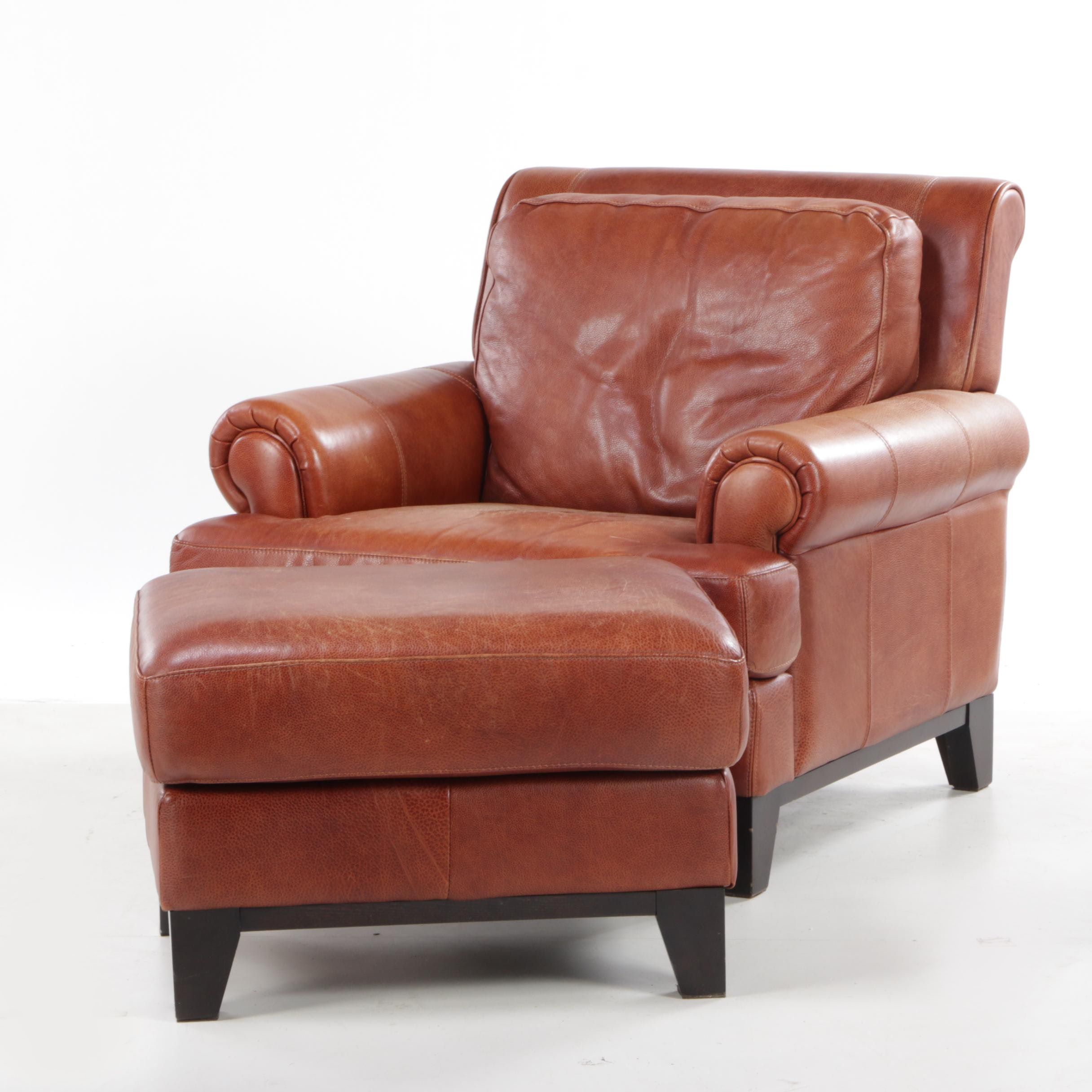 Chateau d'Ax Italian Leather Armchair and Ottoman