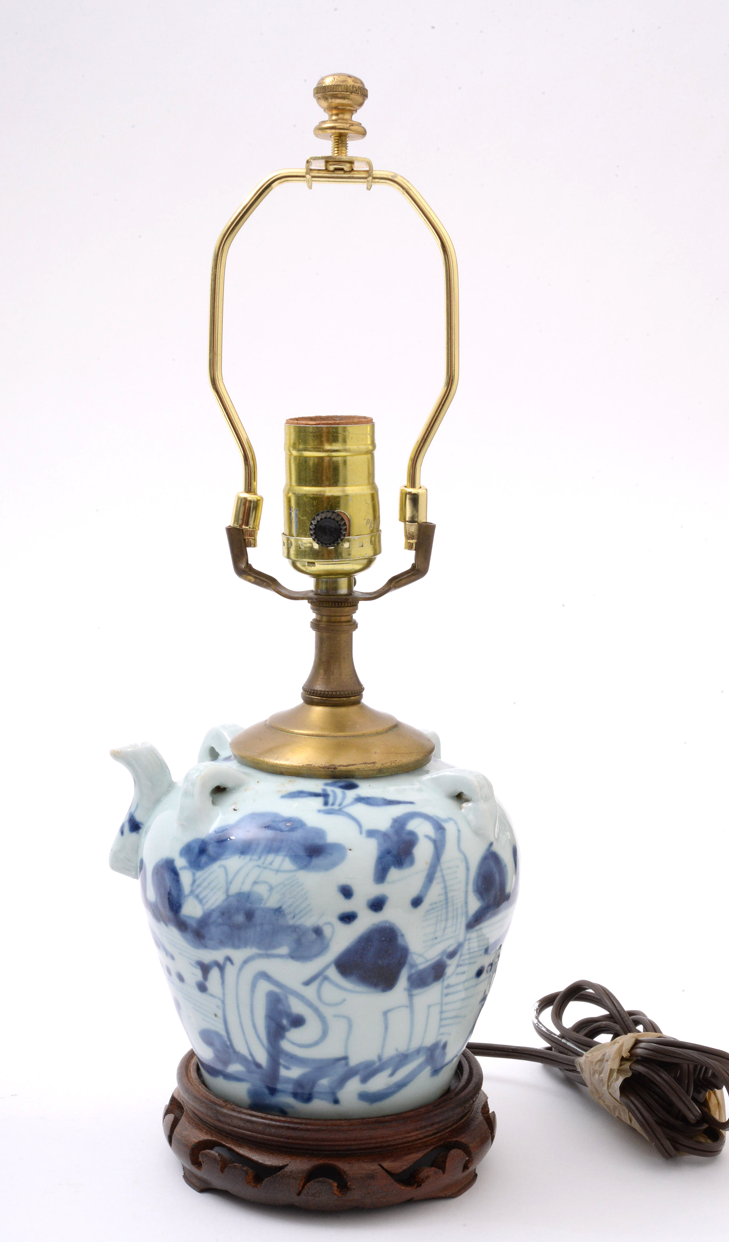 Chinese Porcelain Hanging Oil Jar Converted Lamps, Pair