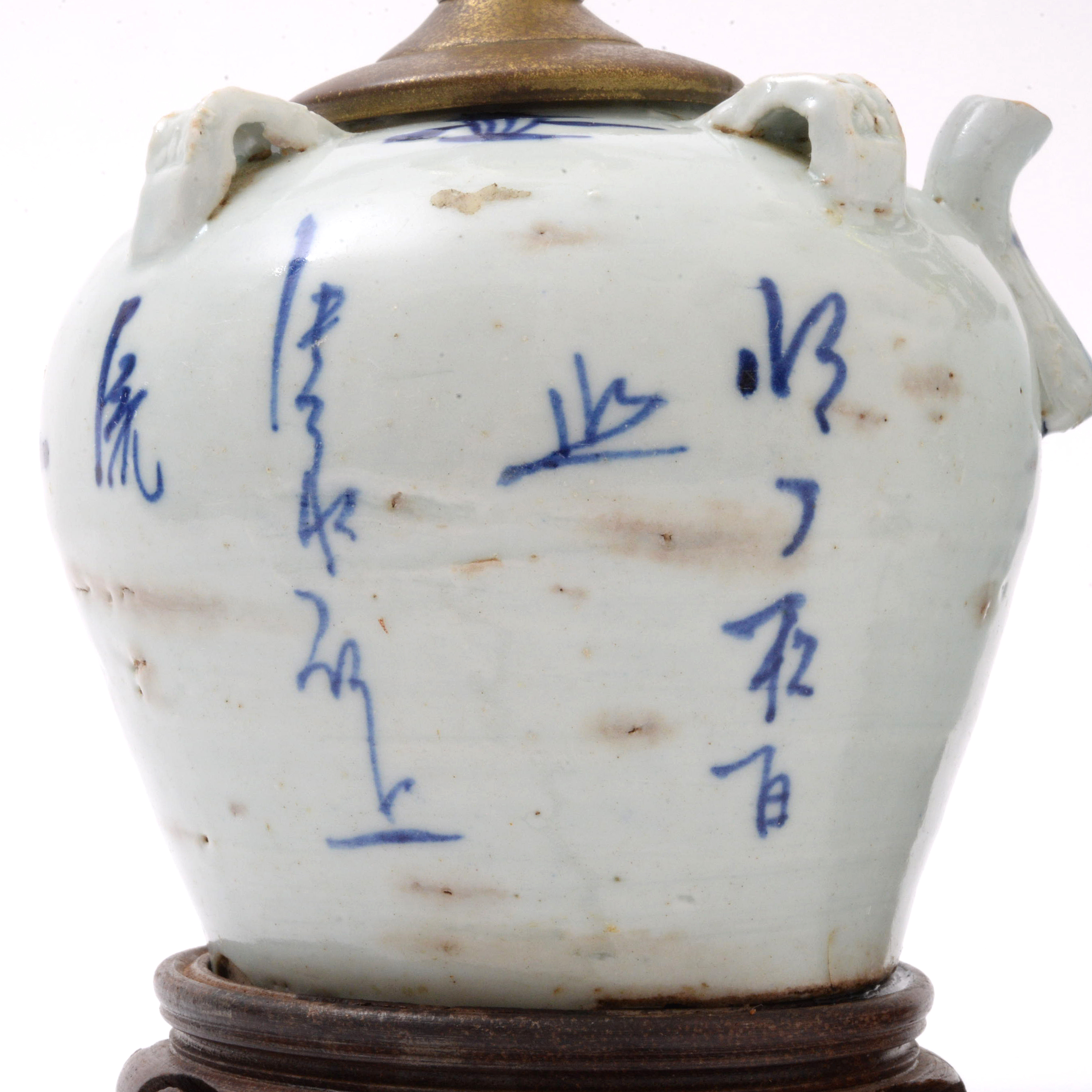 Chinese Porcelain Hanging Oil Jar Converted Lamps, Pair