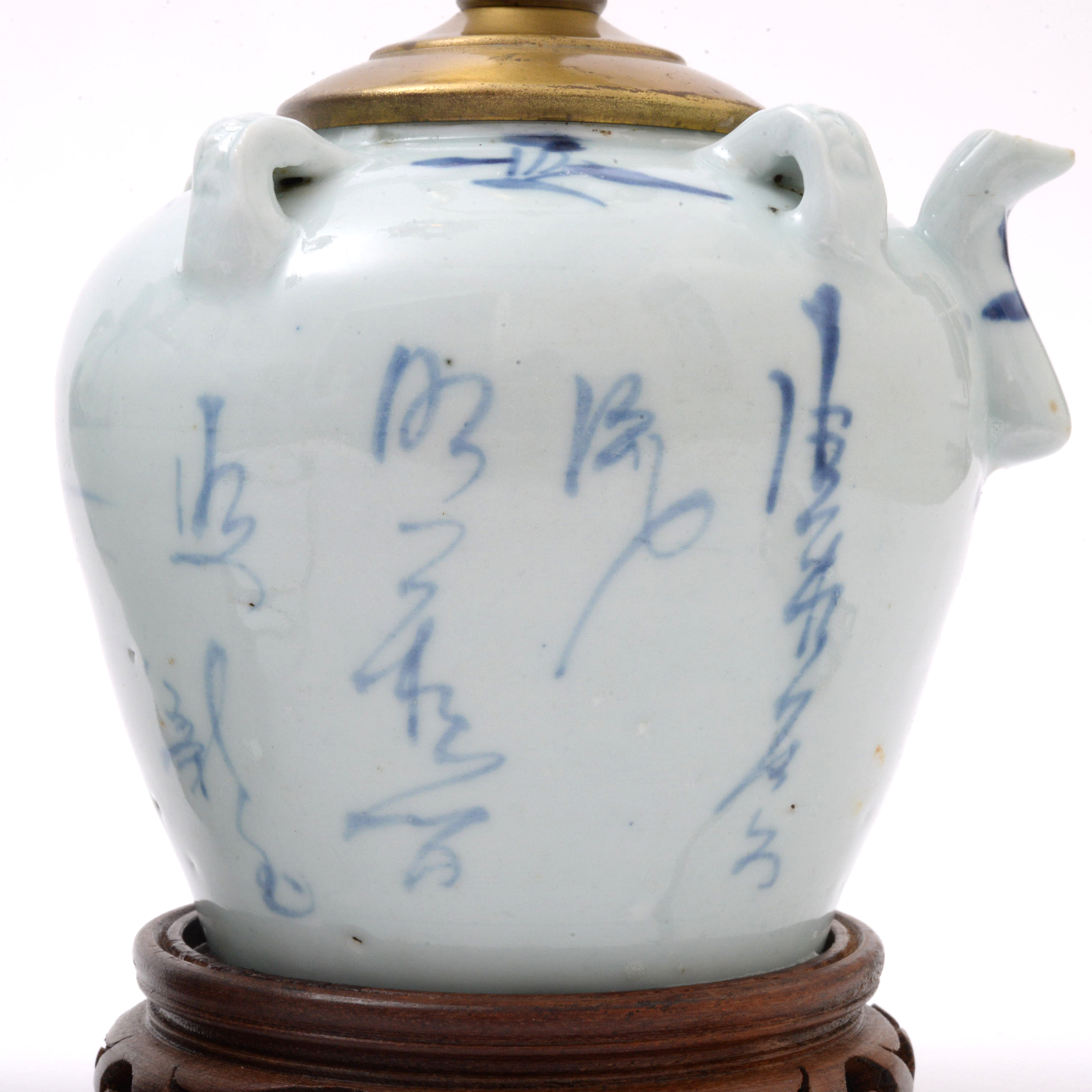 Chinese Porcelain Hanging Oil Jar Converted Lamps, Pair