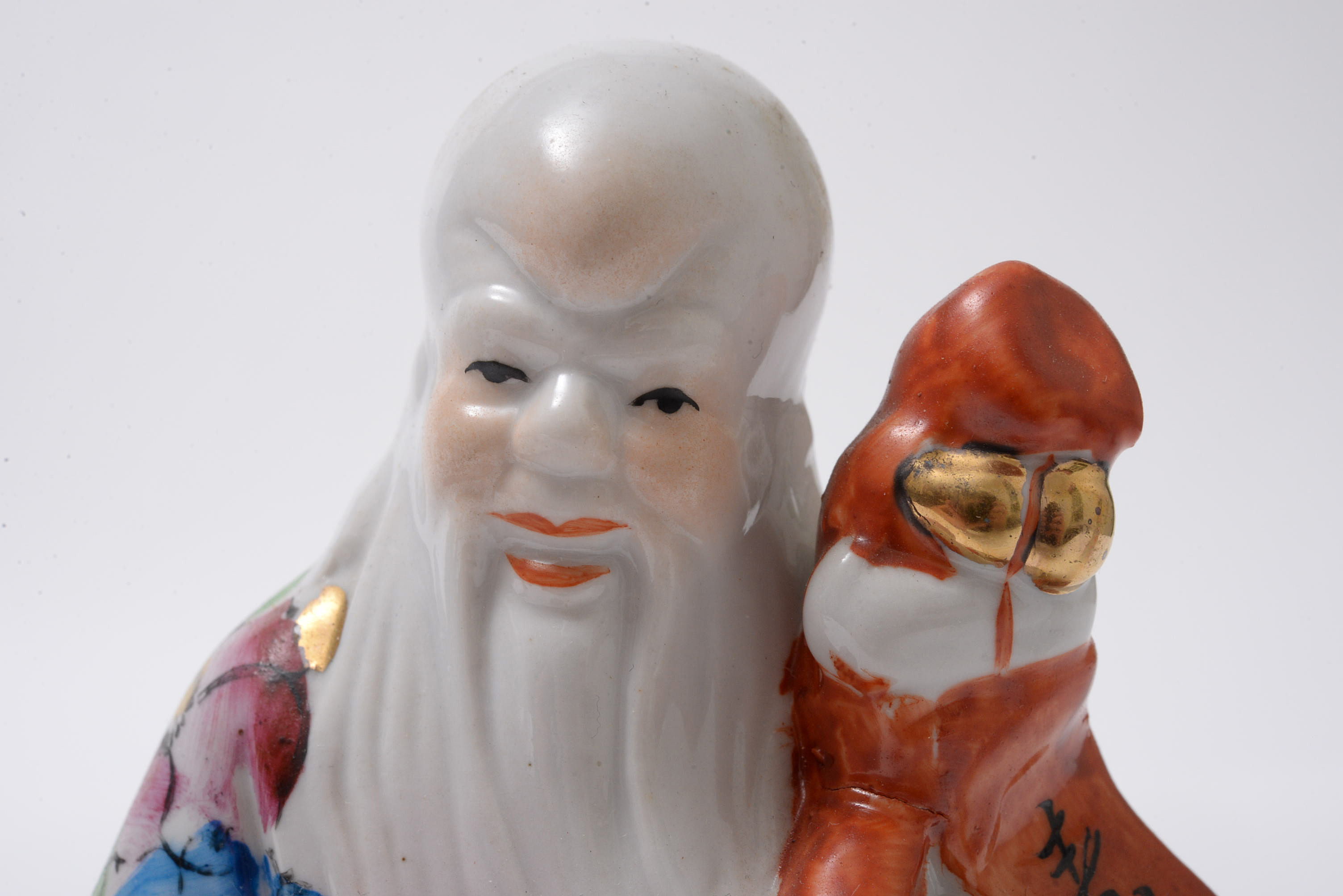 Chinese Painted Porcelain Sanxing Figurines, Late 20th Century