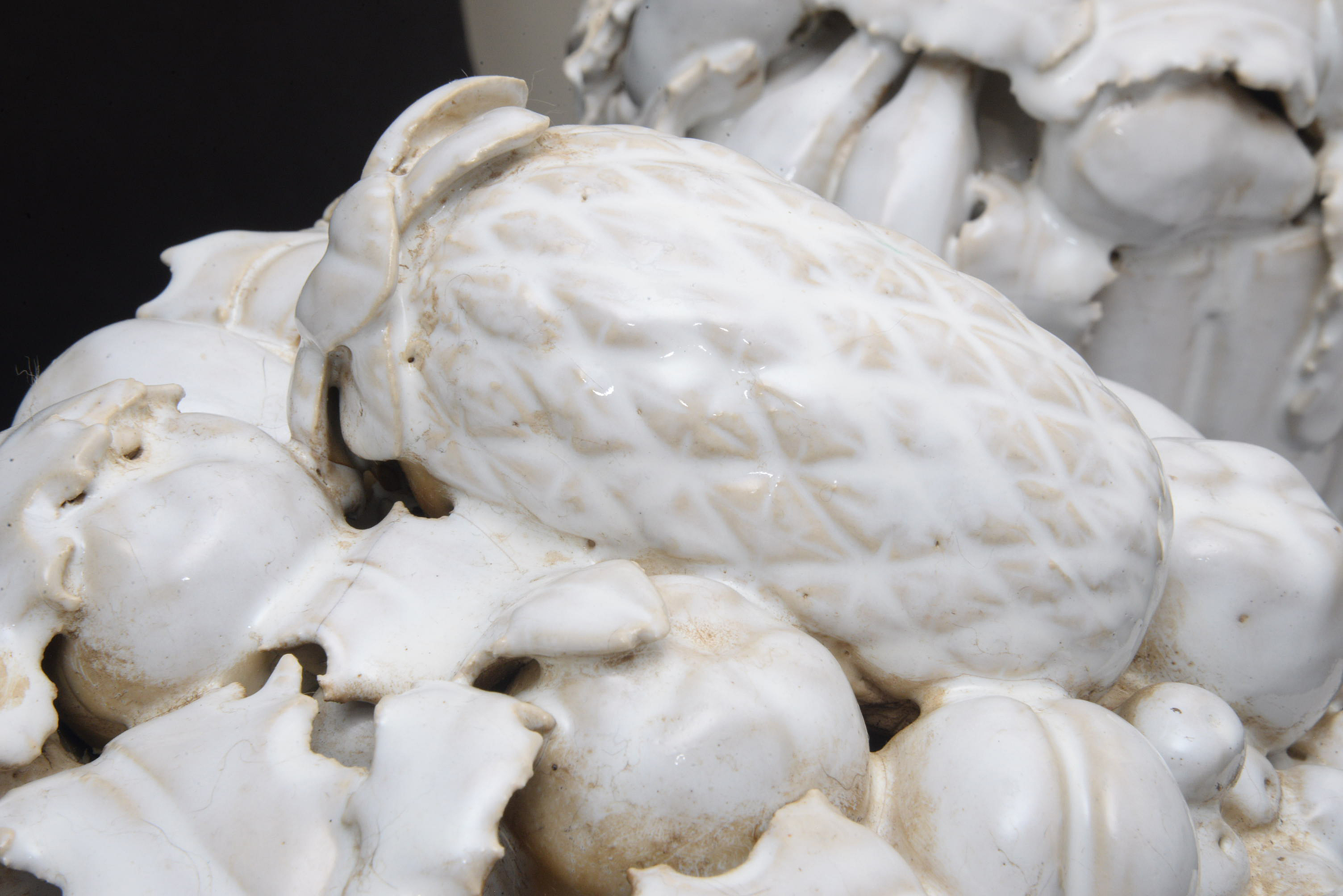 Italian White Glazed Ceramic Fruit Topiary Centerpieces