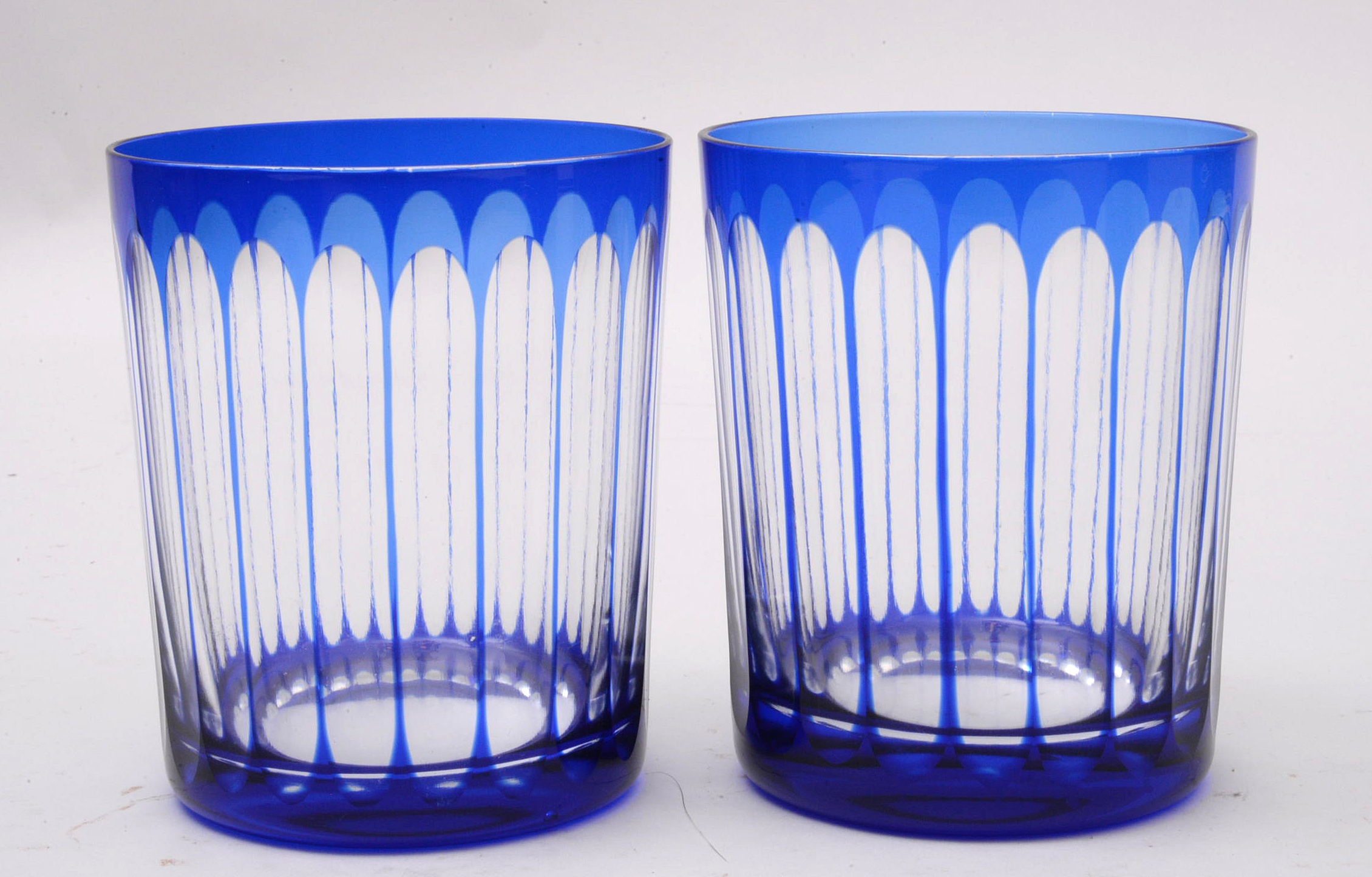 Blue Flashed Glass Old Fashioned Glasses