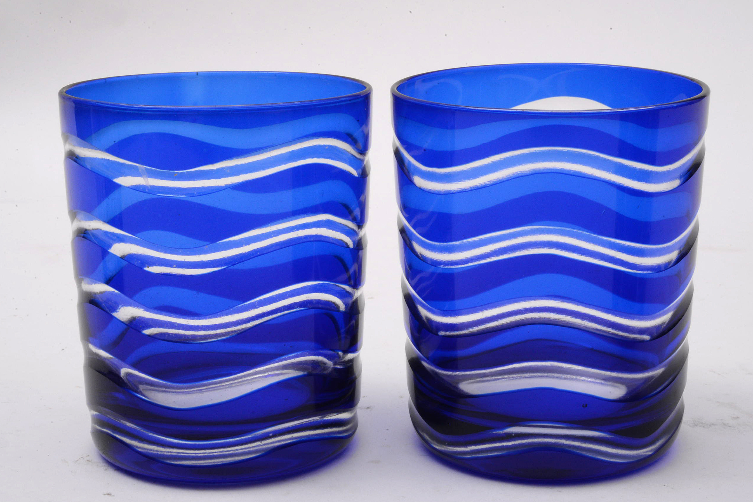 Blue Flashed Glass Old Fashioned Glasses