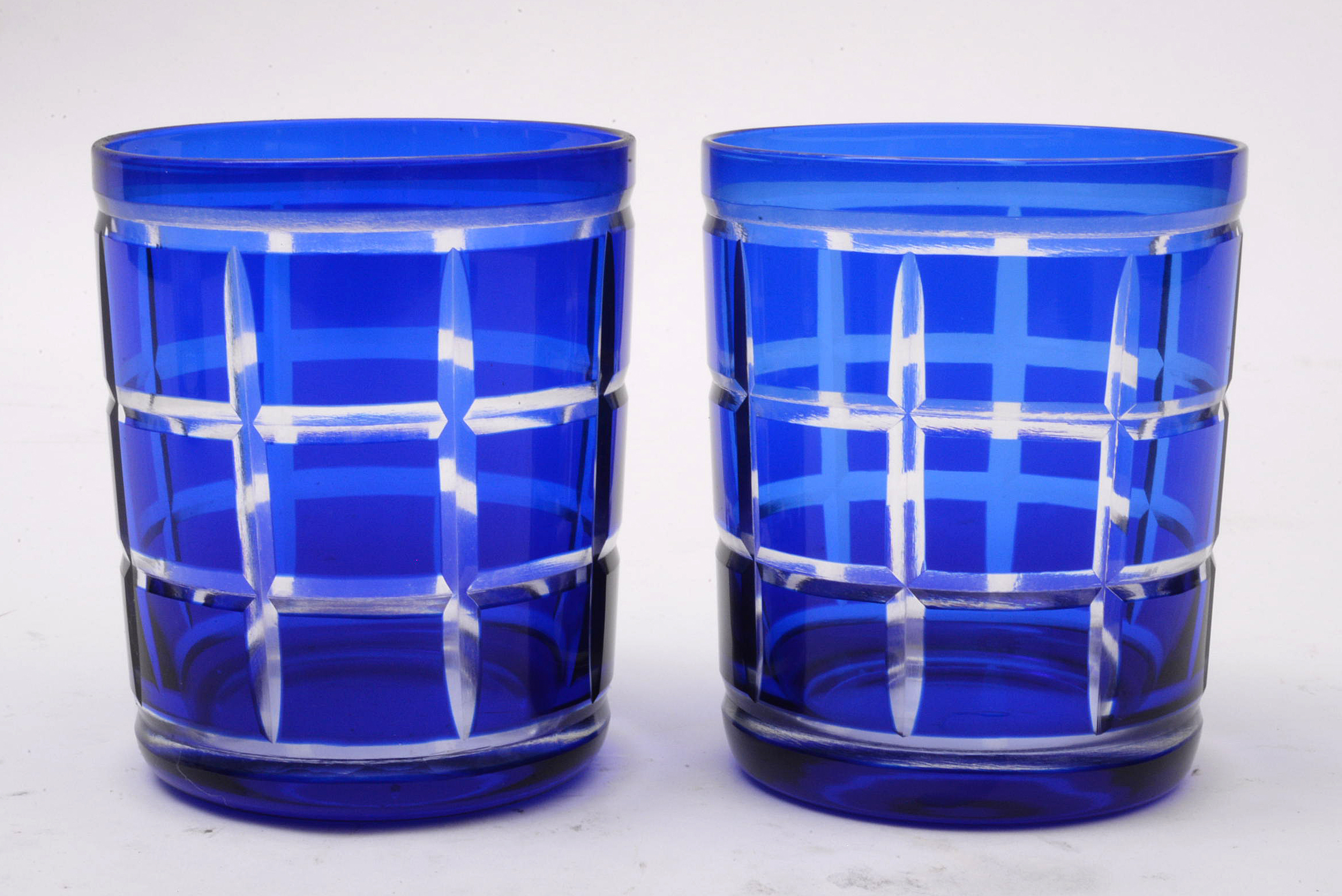 Blue Flashed Glass Old Fashioned Glasses