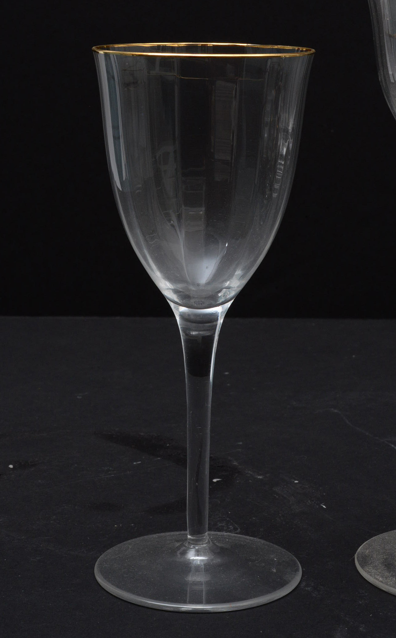 Glass Stemware with Gilt Rims and Wafer Stems, Late 20th Century