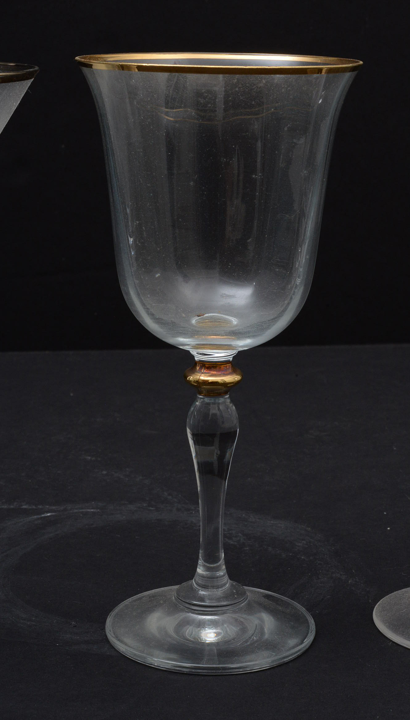 Glass Stemware with Gilt Rims and Wafer Stems, Late 20th Century