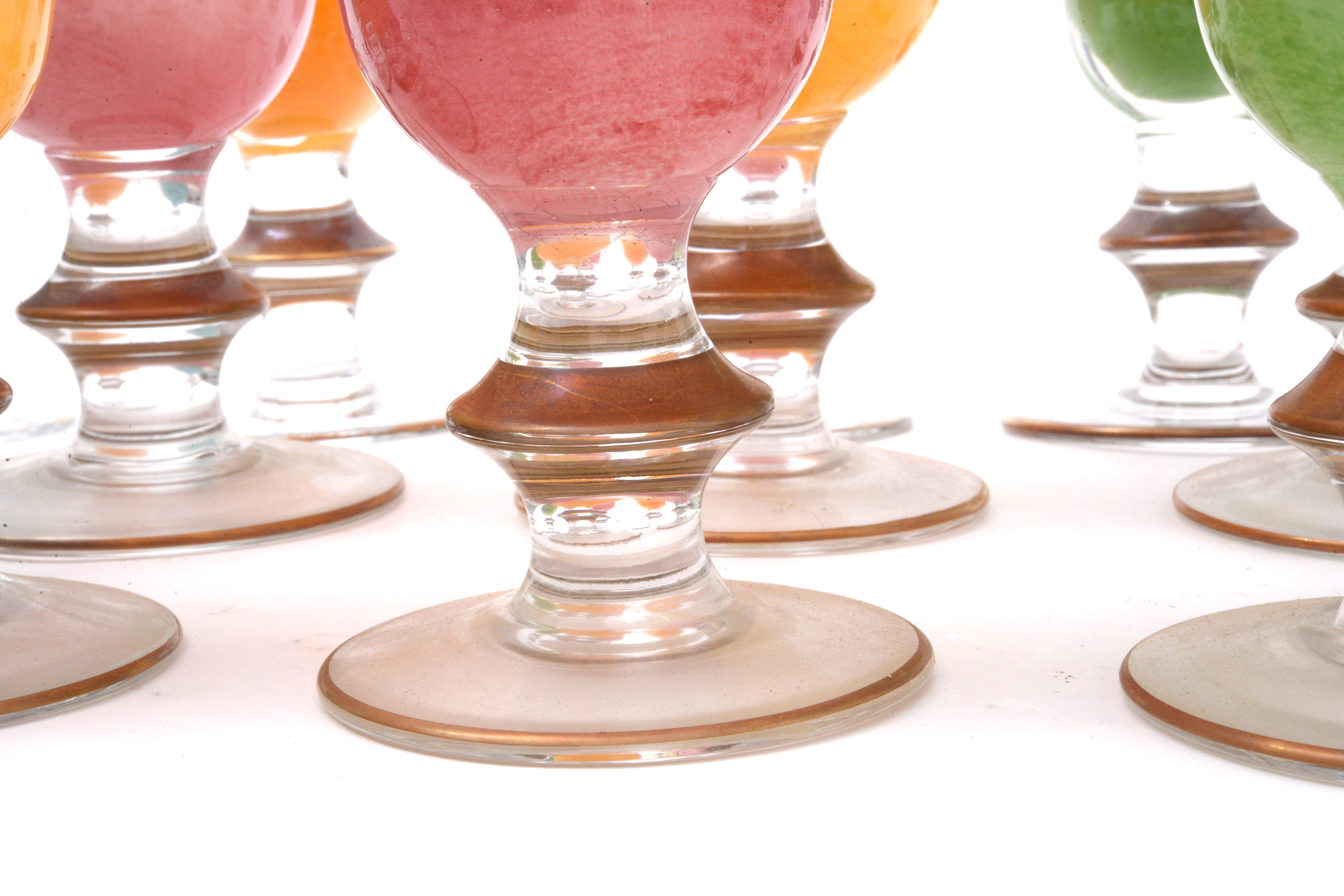 Italian Interglass Blown Glass Gilt Accented Goblets, Late 20th Century