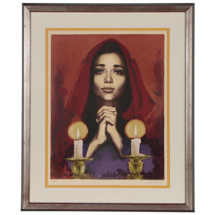 Sandu Liberman Lithograph of Woman with Candles