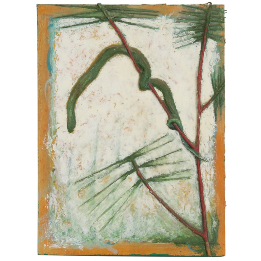 Blair Gibeau Abstract Mixed Media Painting of Snake in Garden