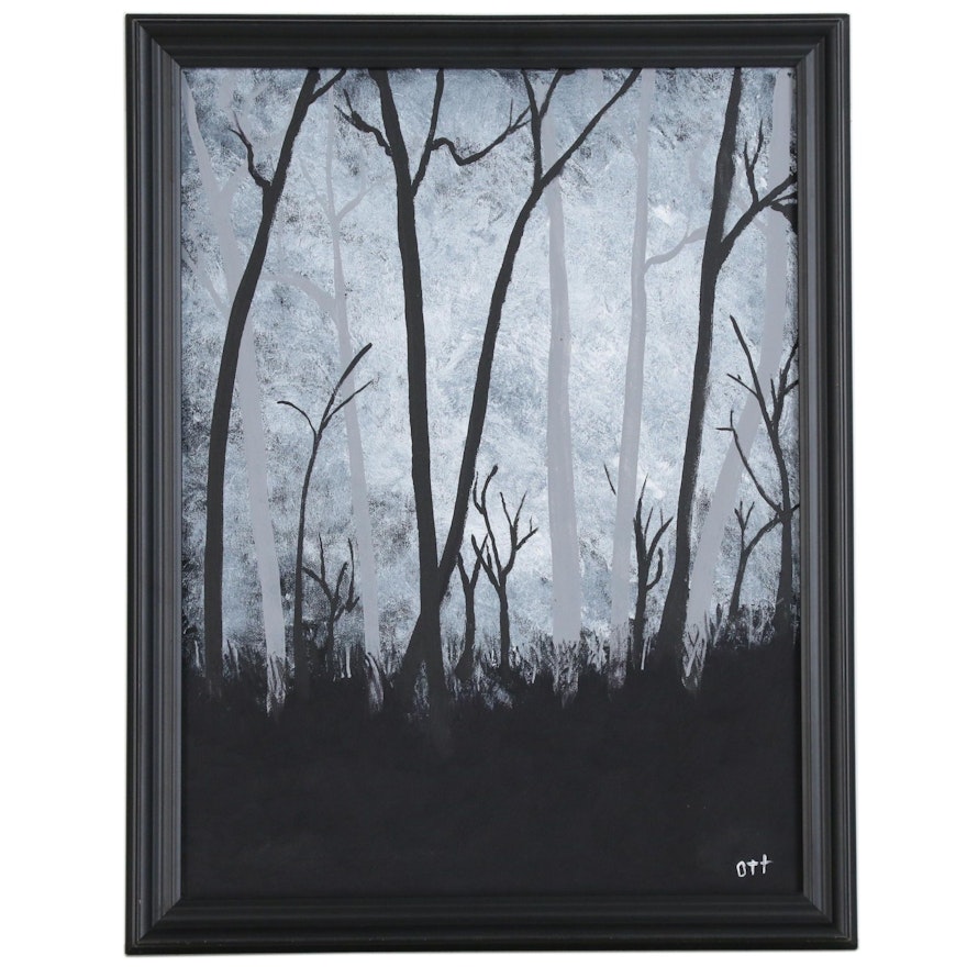 Abstract Landscape Acrylic Painting of Forest