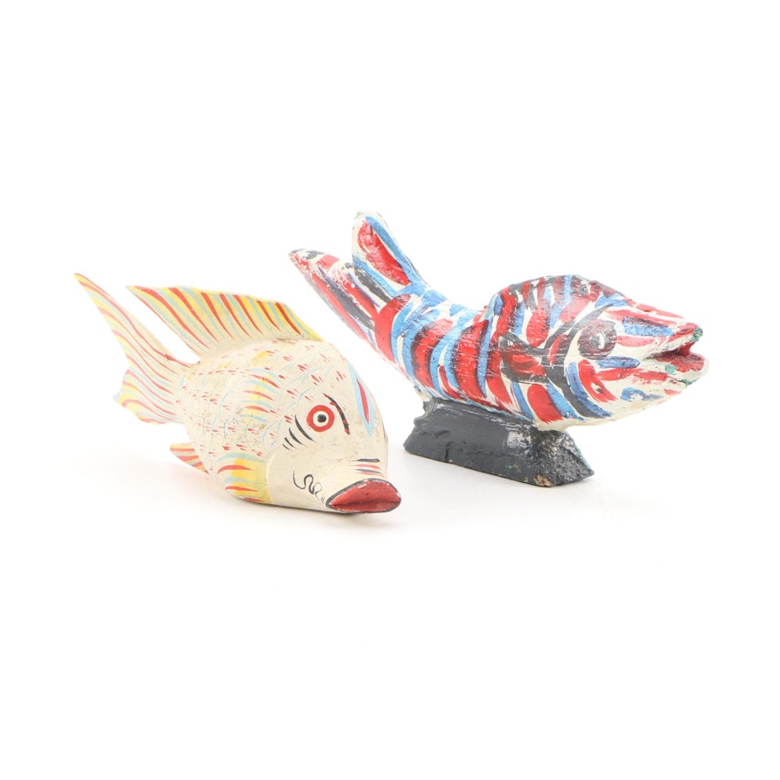 Vintage Hand Painted Wooden Fish Decor
