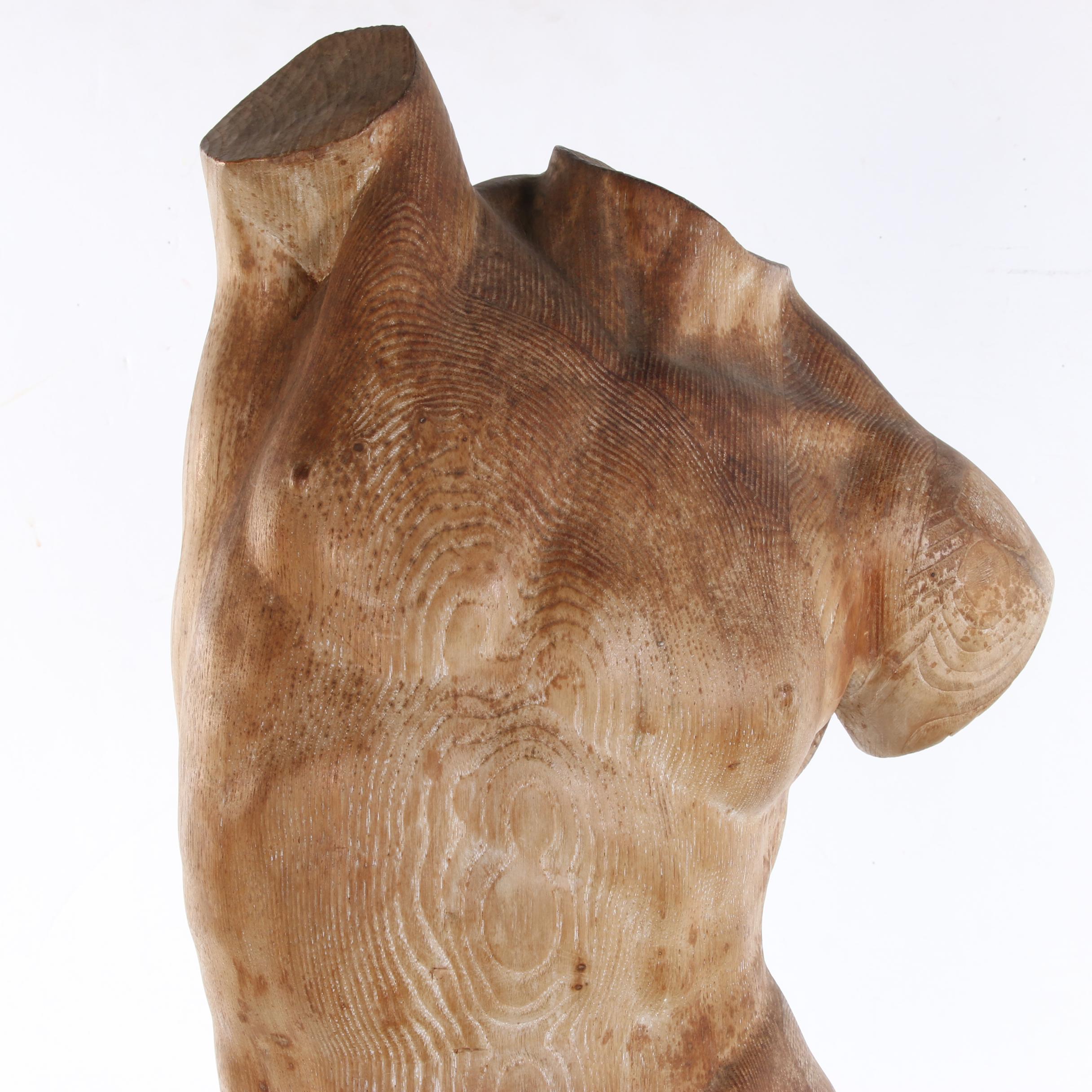 Carved Wood Sculpture of a Greco-Roman Classical Style Male Torso