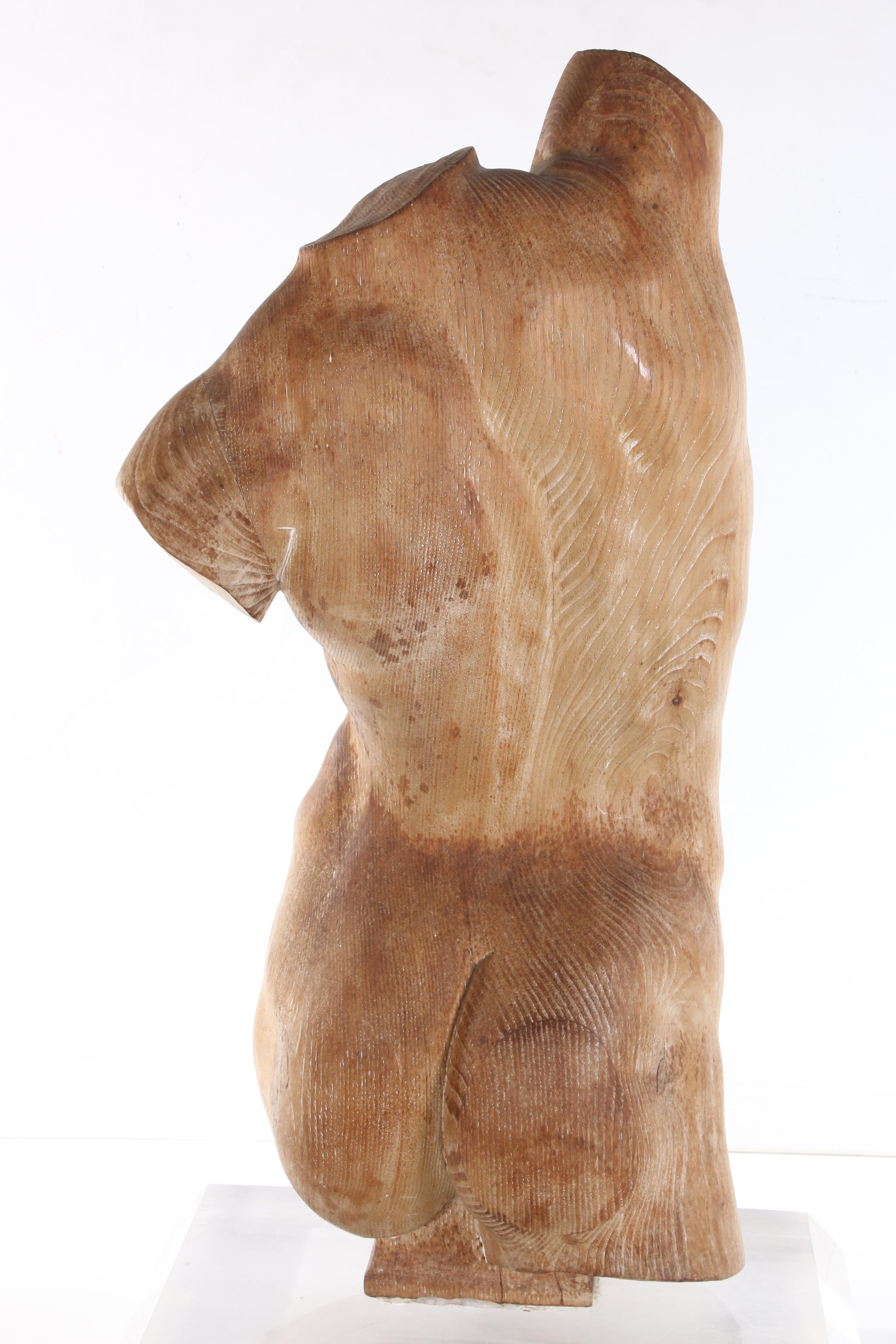 Carved Wood Sculpture of a Greco-Roman Classical Style Male Torso