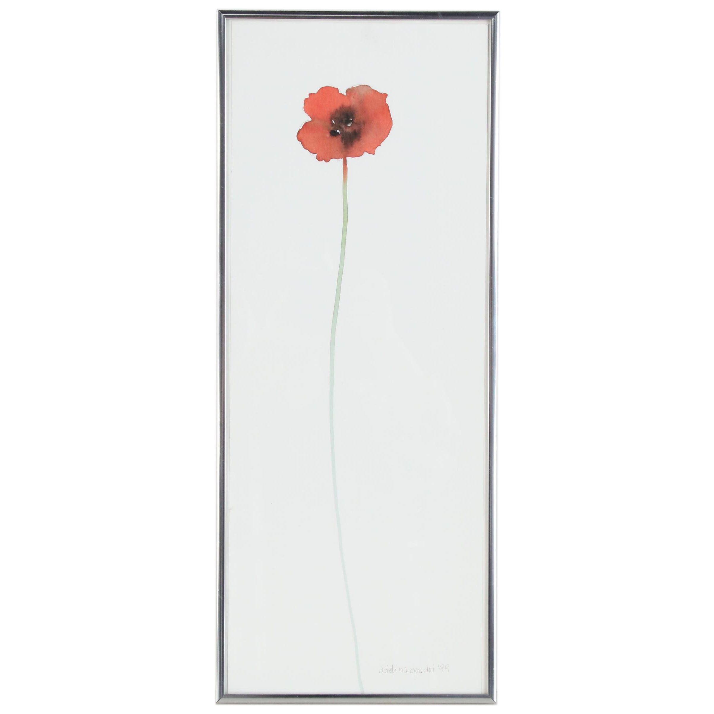 Adelina Quadri Watercolor Painting of Poppy, 1999