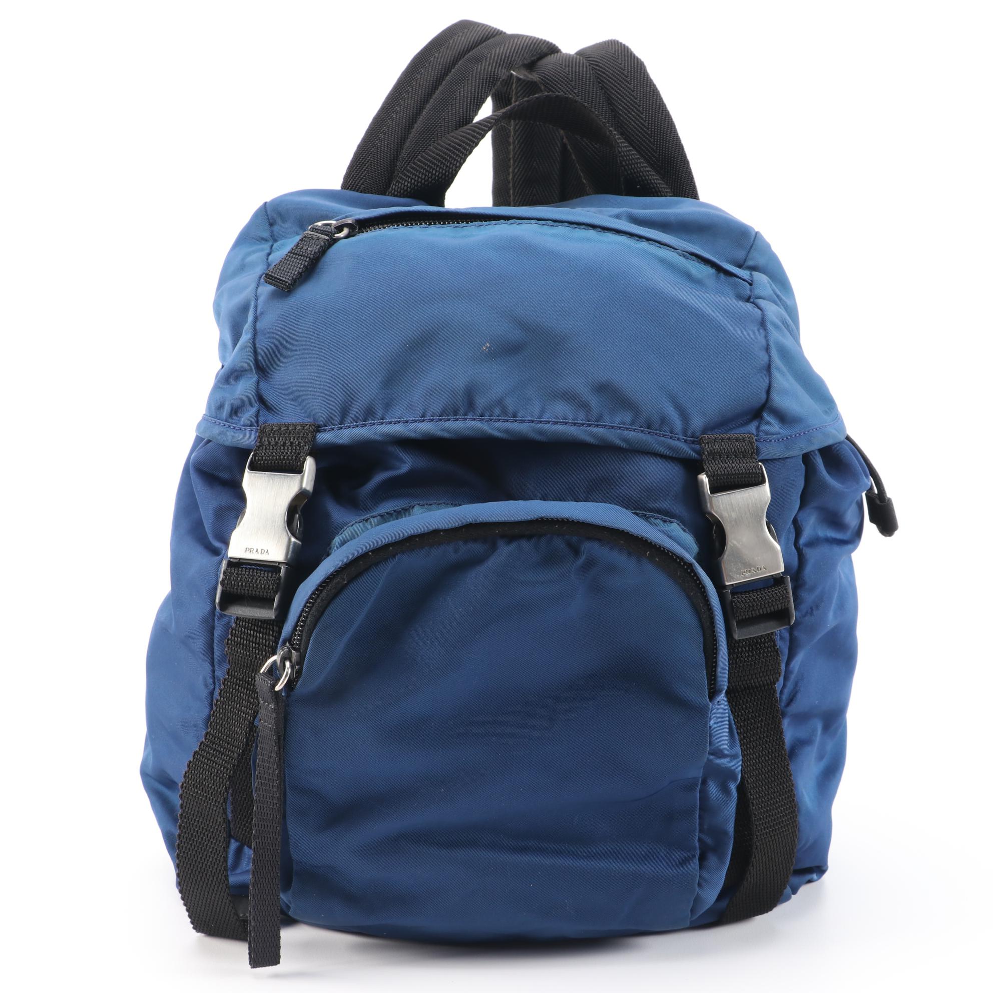 Prada Blue and Black Nylon and Canvas ID Backpack