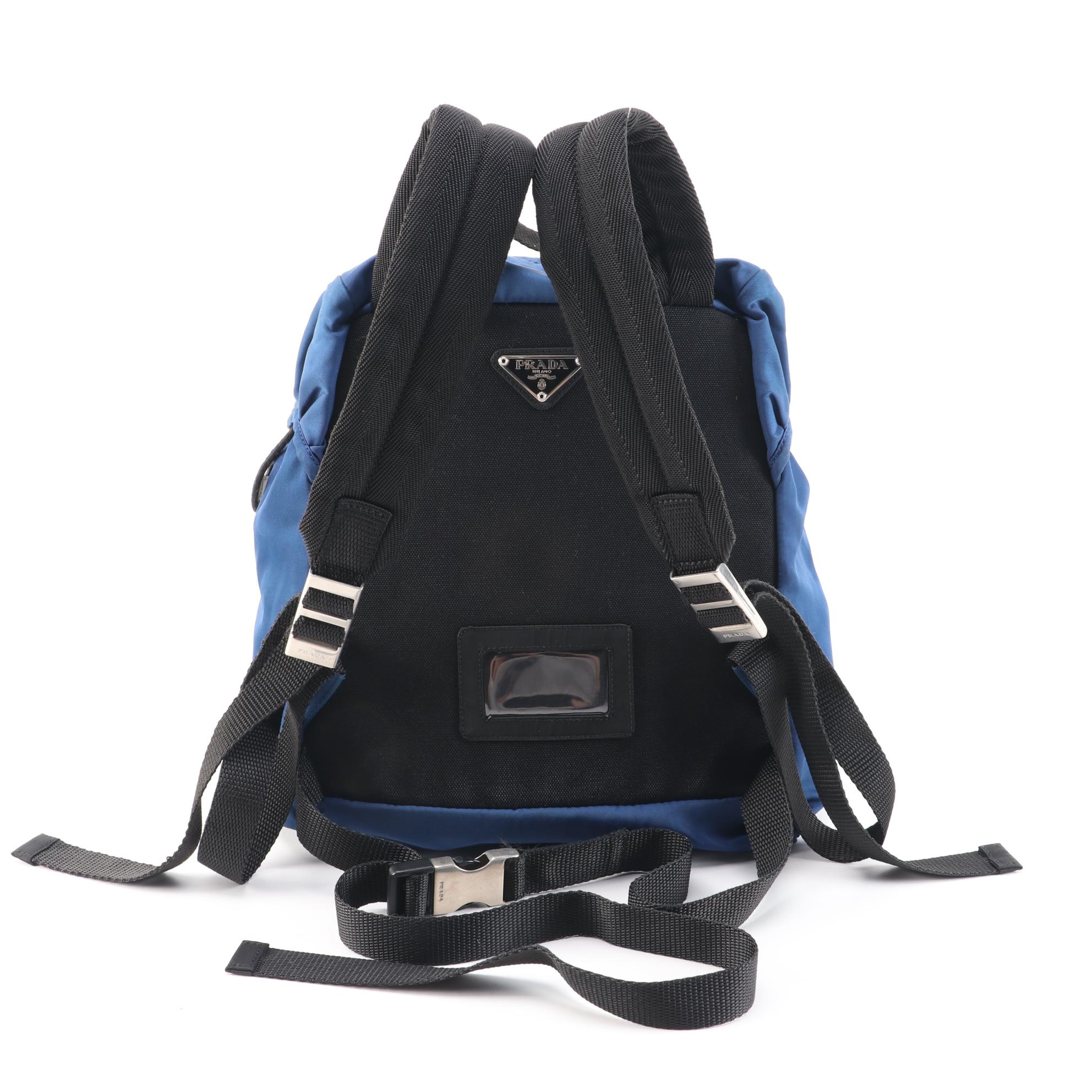 Prada Blue and Black Nylon and Canvas ID Backpack