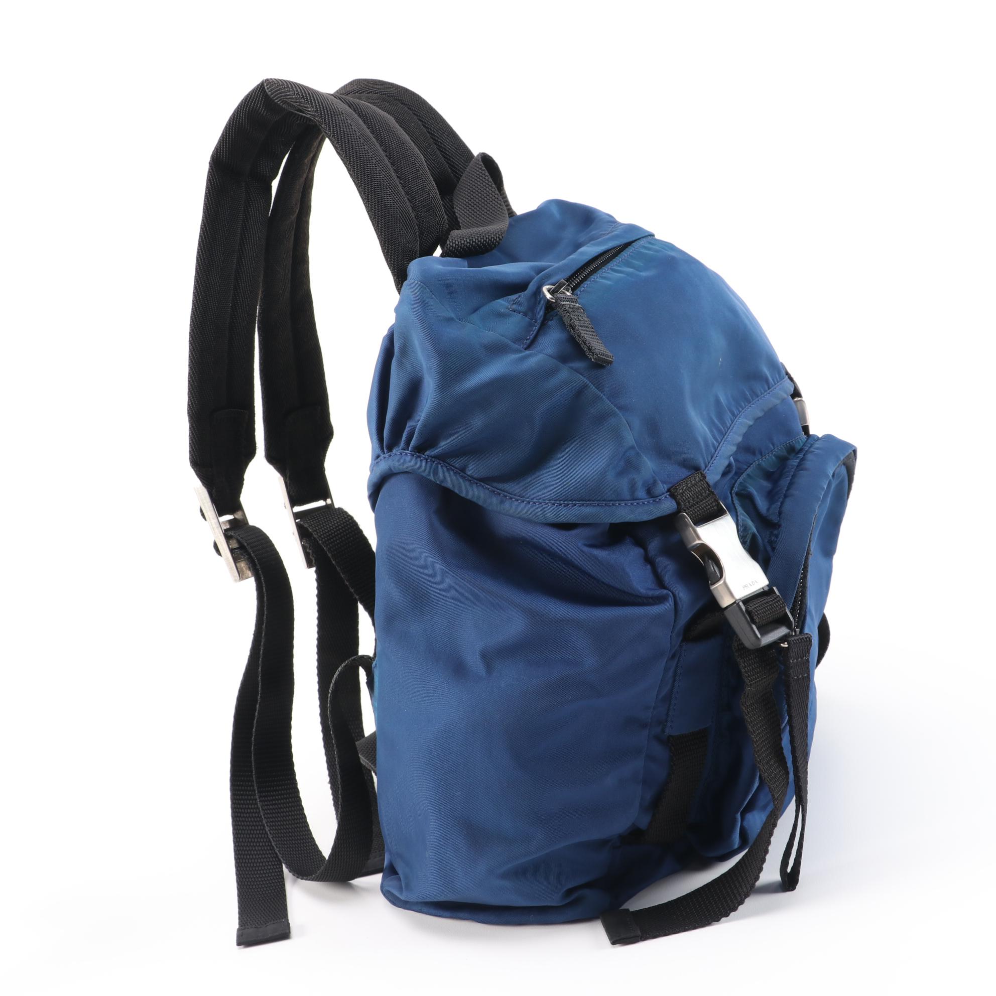 Prada Blue and Black Nylon and Canvas ID Backpack