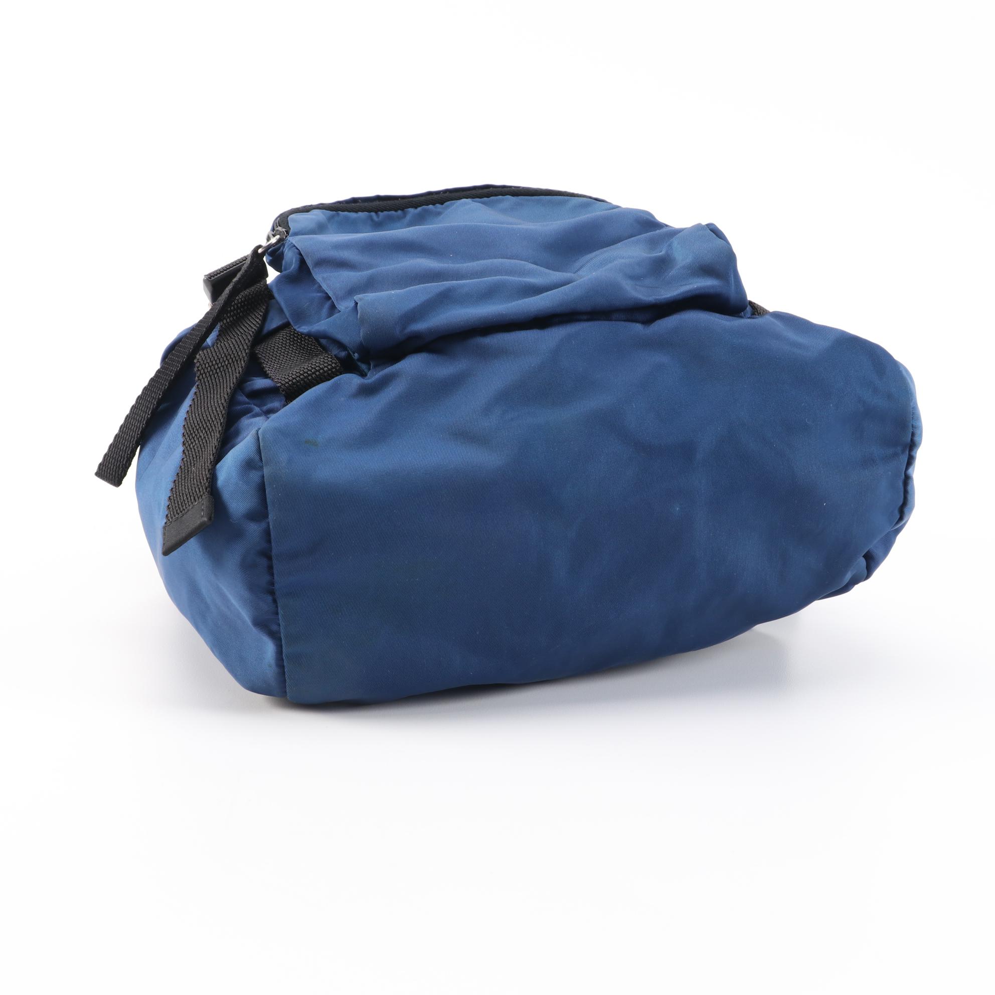 Prada Blue and Black Nylon and Canvas ID Backpack
