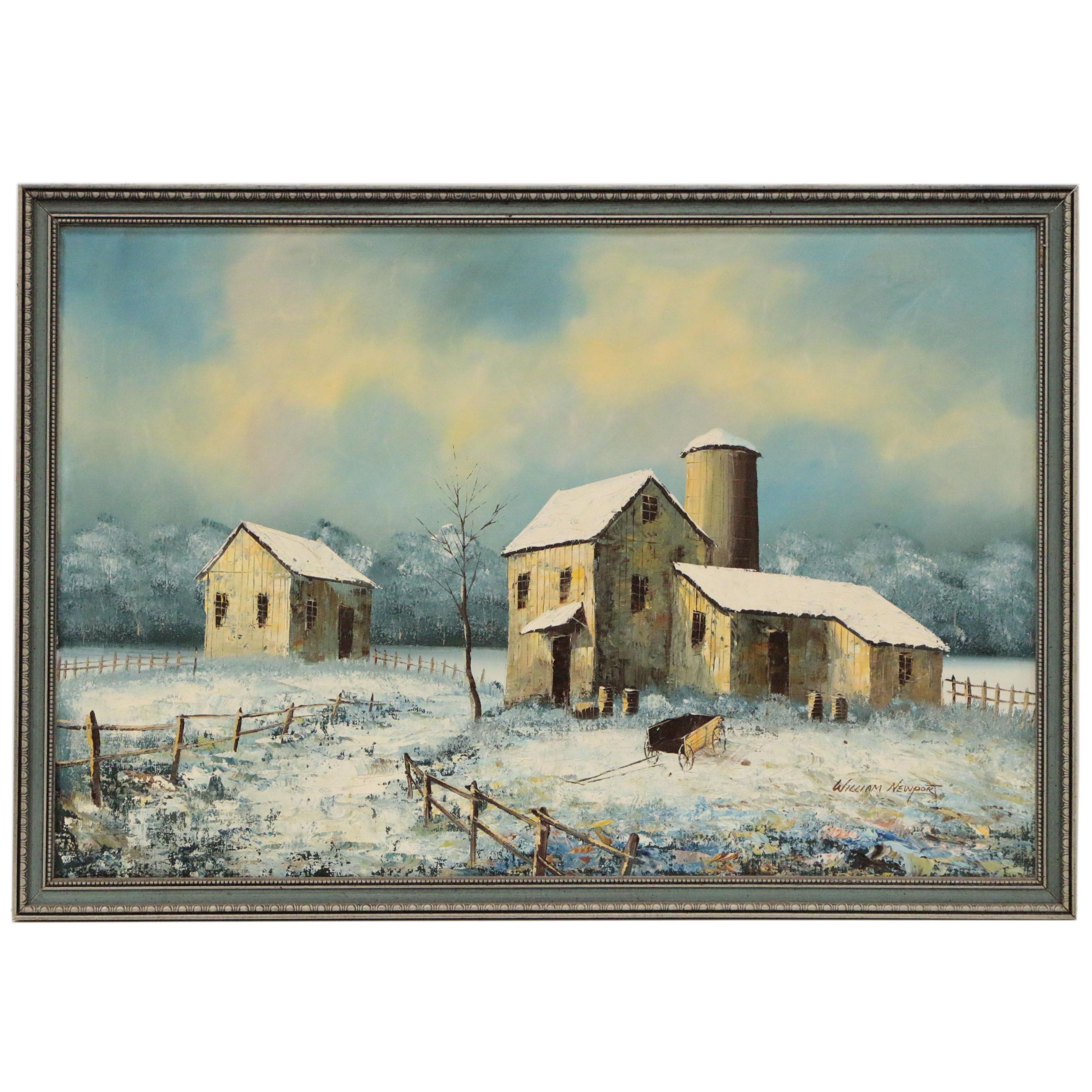 William Newport Rural Landscape Oil Painting, Mid 20th Century