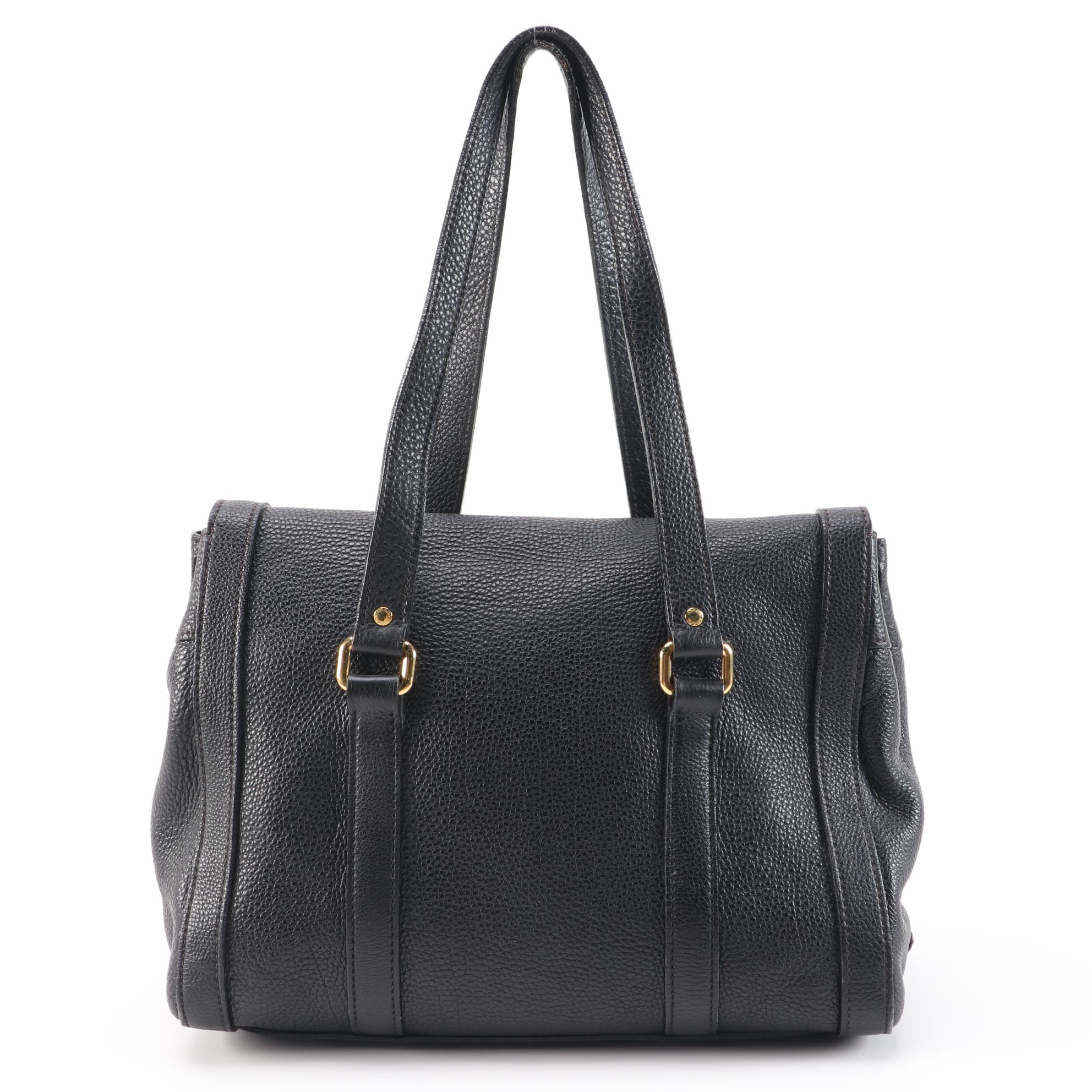 Prada Black Vitello Daino Leather Shoulder Bag with Buckle Strap Trim Accents