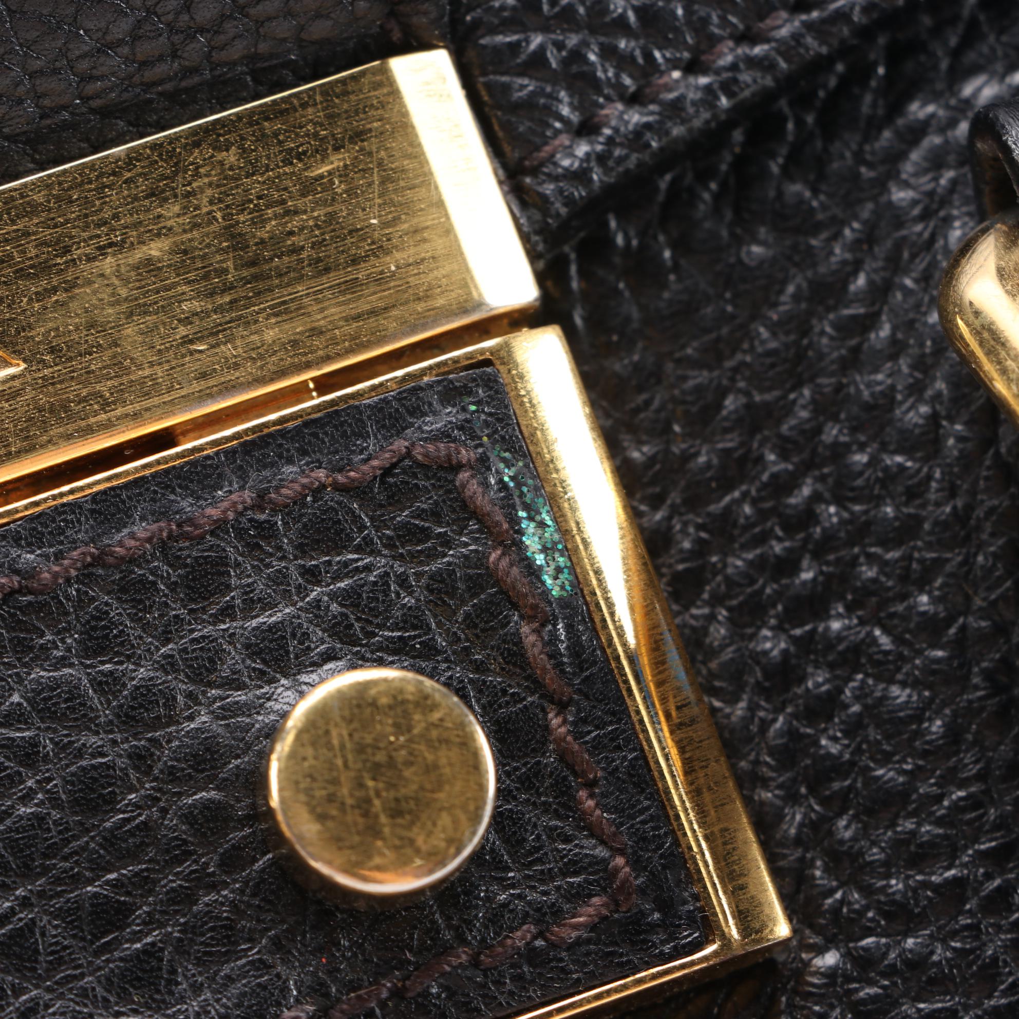 Prada Black Vitello Daino Leather Shoulder Bag with Buckle Strap Trim Accents