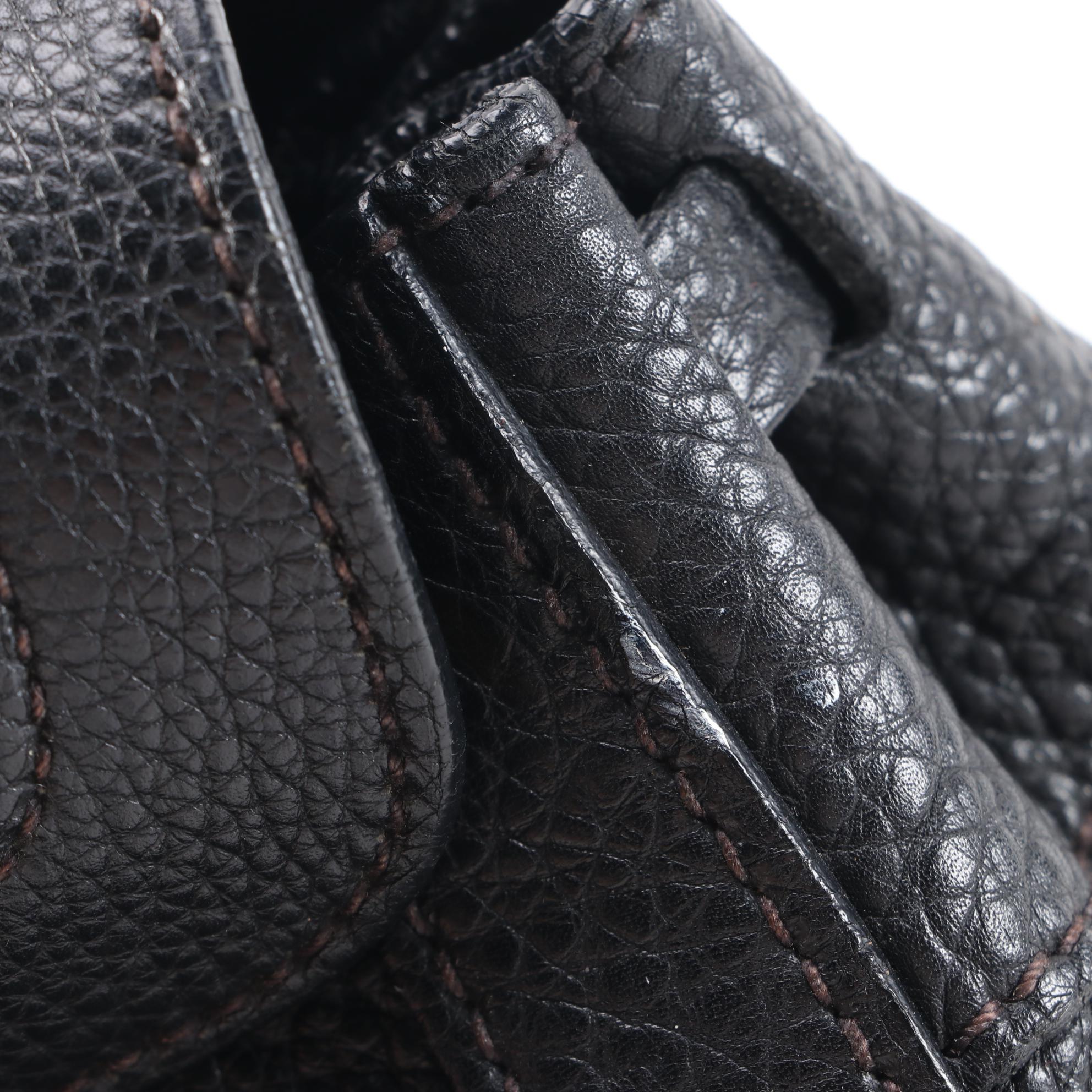 Prada Black Vitello Daino Leather Shoulder Bag with Buckle Strap Trim Accents