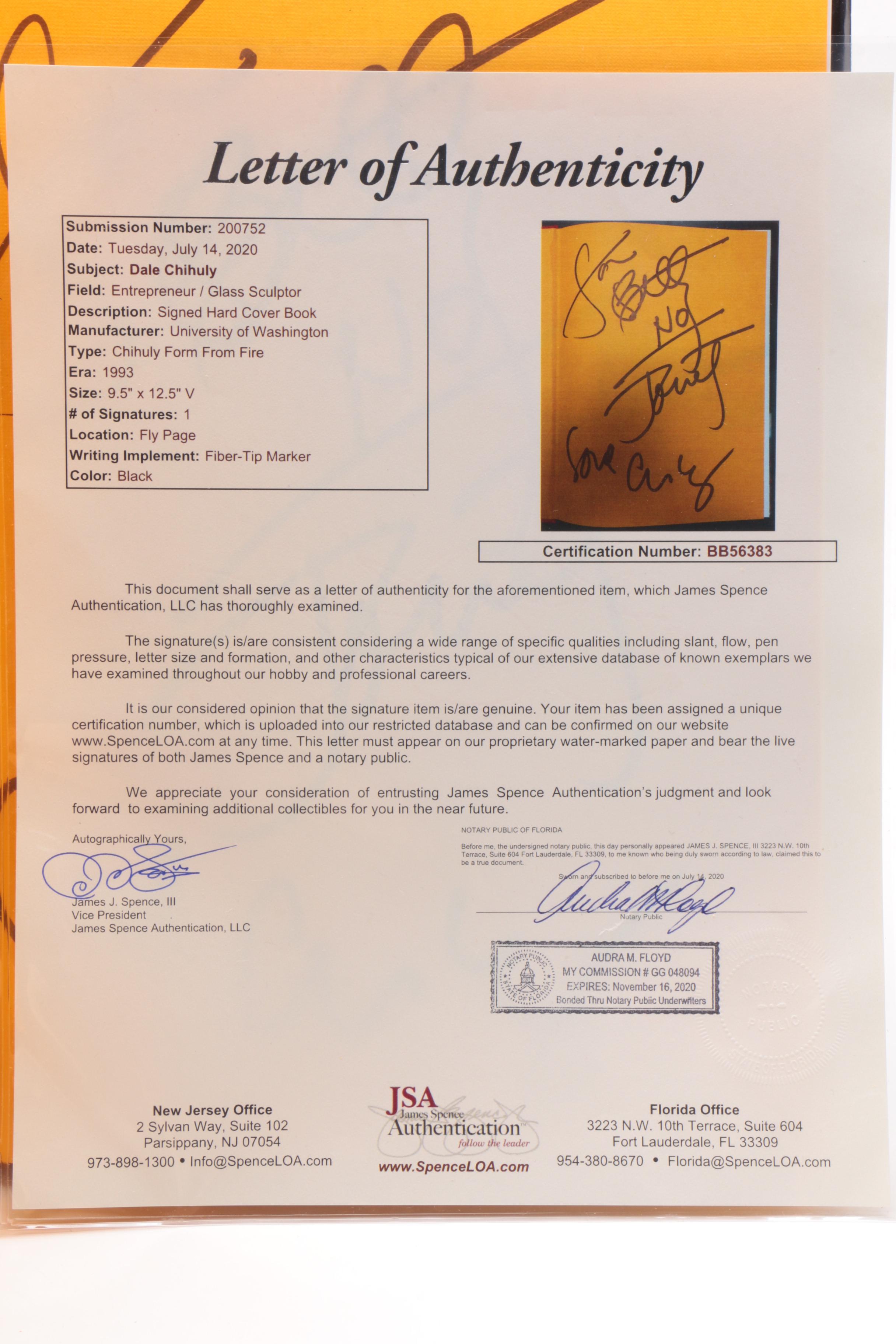 1993 Double Signed "Chihuly Form From Fire" by Dale Chihuly, First Edition  COA