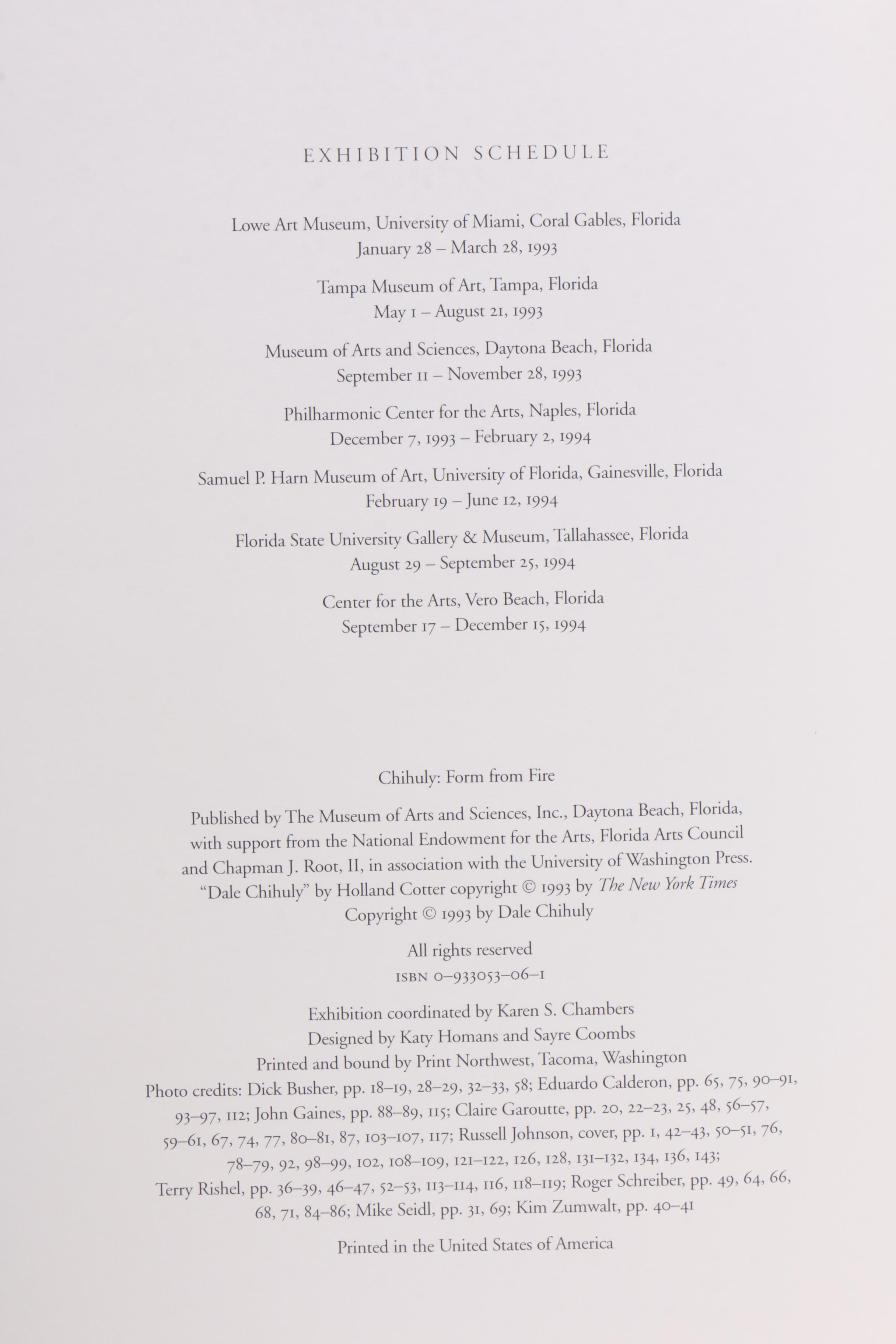 1993 Double Signed "Chihuly Form From Fire" by Dale Chihuly, First Edition  COA