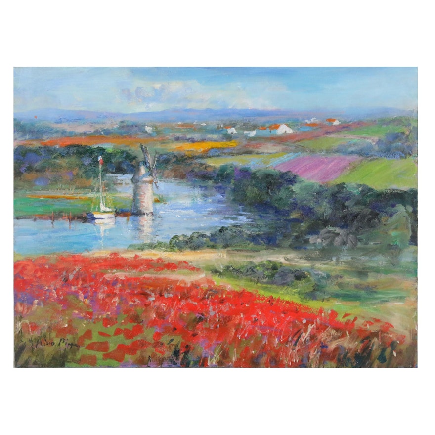 Nino Pippa Oil Painting "The Old Windmill on the Rhone", 2016