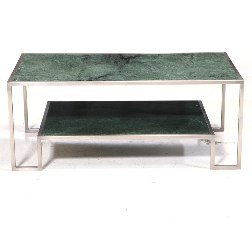 Modernist Style Green Stone and Chrome Tiered Coffee Table