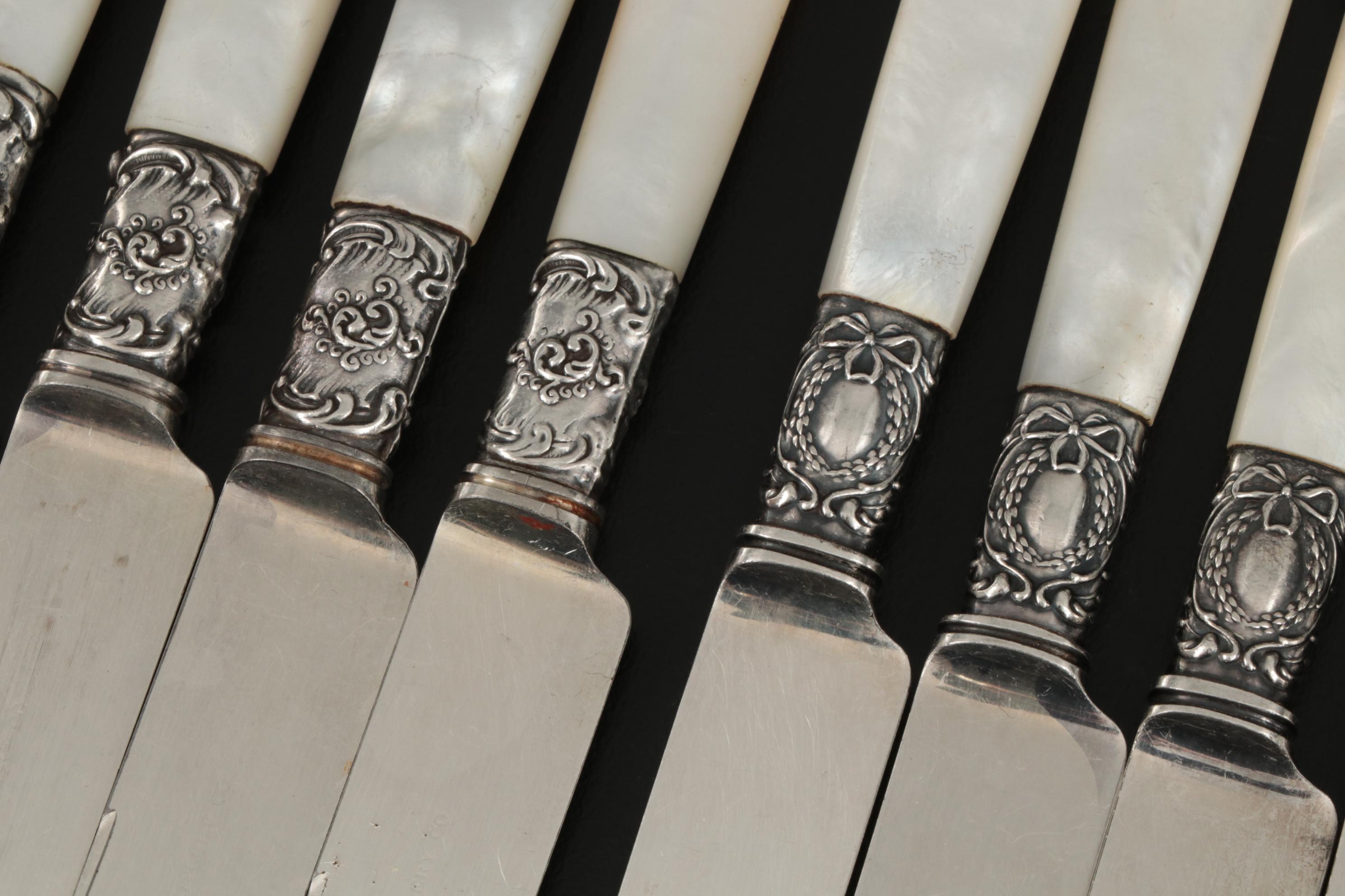 Mother-of-Pearl Handle Flatware with Sterling Silver Bolsters, Late Victorian