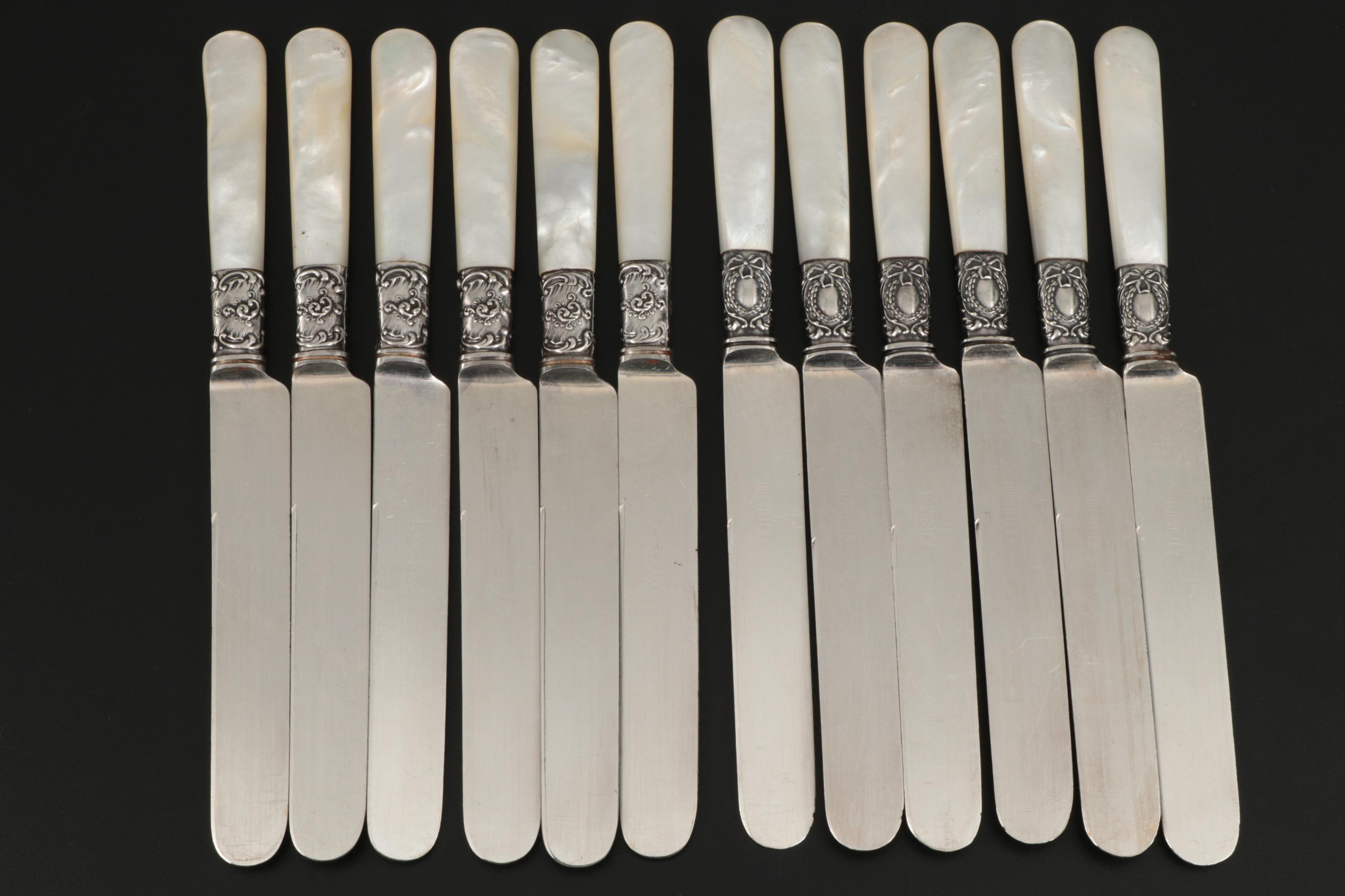 Mother-of-Pearl Handle Flatware with Sterling Silver Bolsters, Late Victorian
