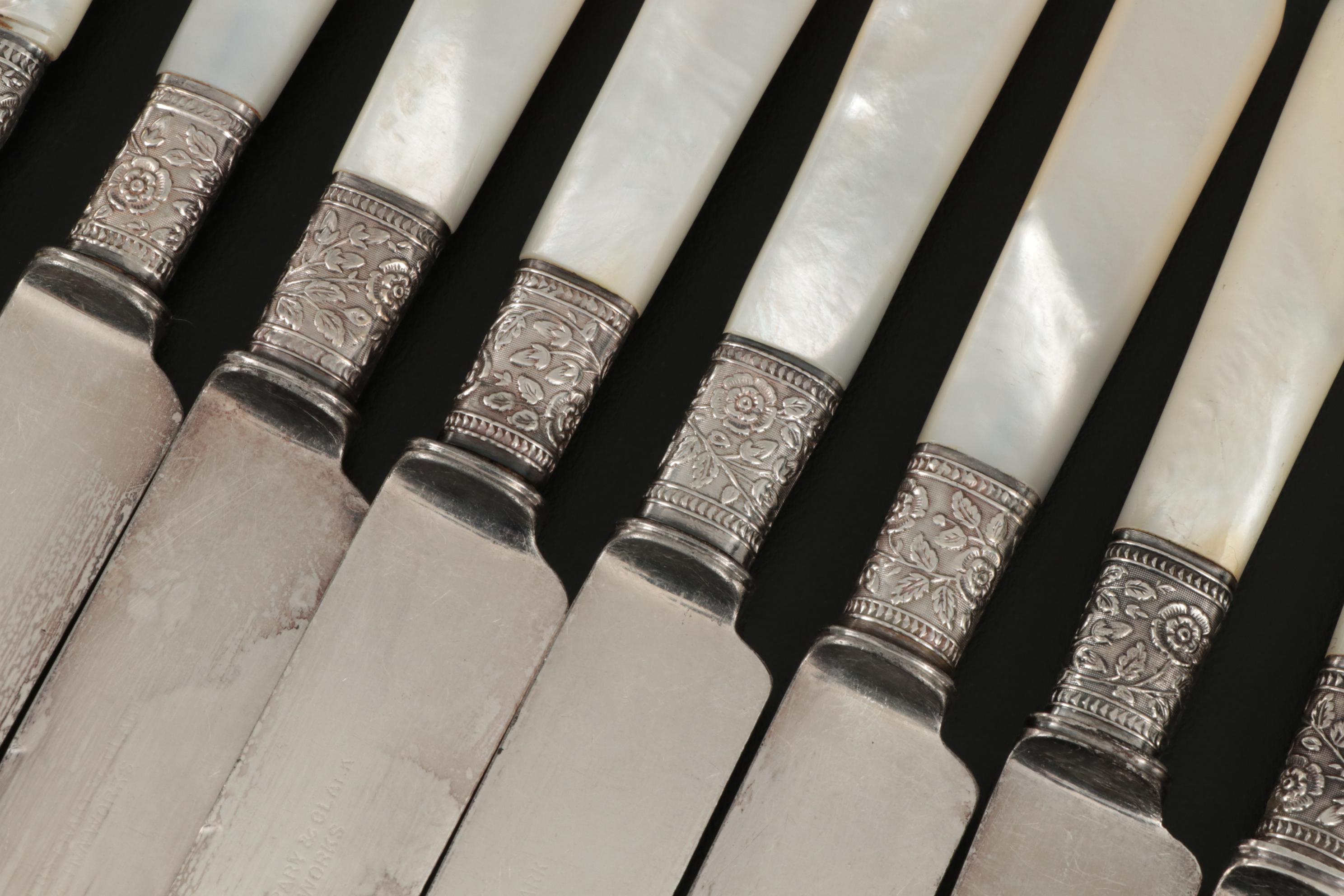 Mother-of-Pearl Handle Flatware with Sterling Silver Bolsters, Late Victorian