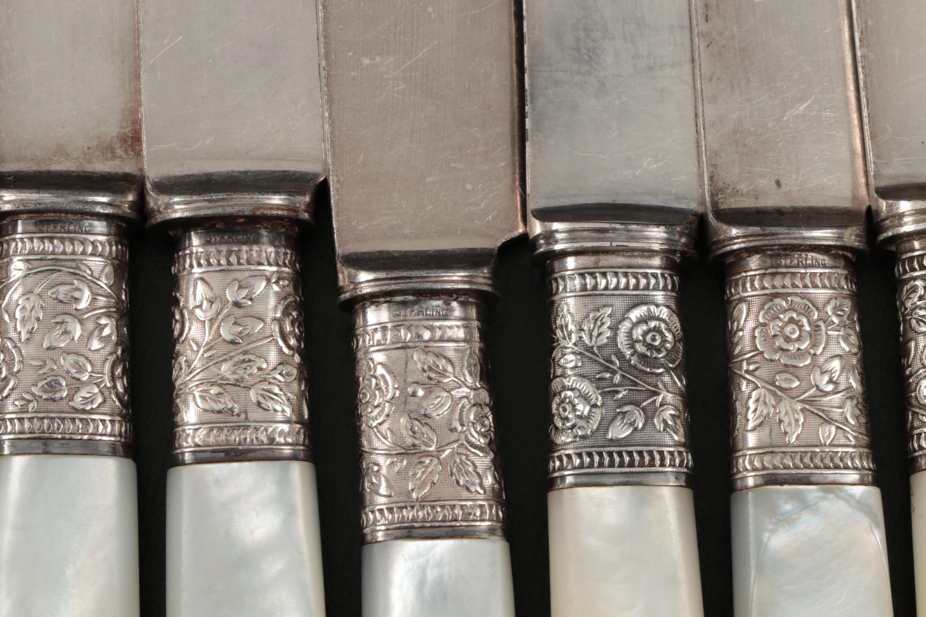 Mother-of-Pearl Handle Flatware with Sterling Silver Bolsters, Late Victorian