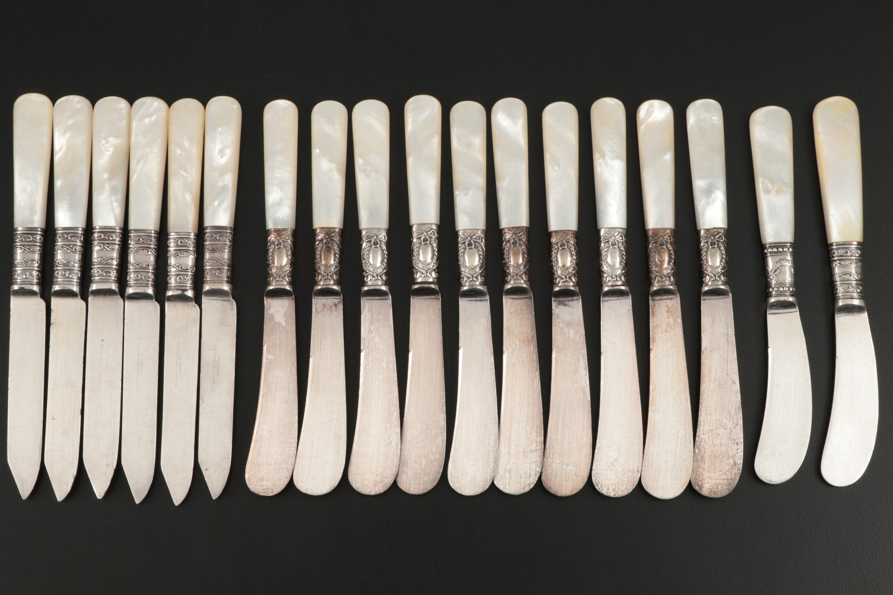 Mother-of-Pearl Handle Flatware with Sterling Silver Bolsters, Late Victorian