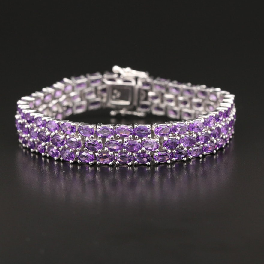 Sterling Amethyst Triple Row Bracelet