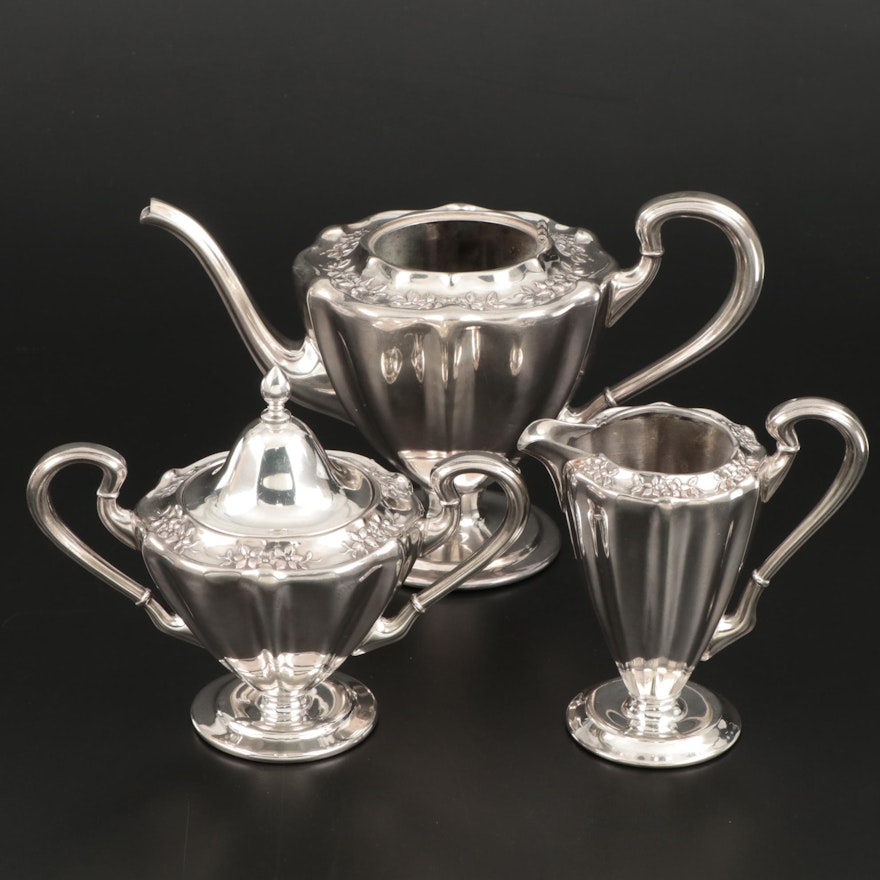 Forbes Silver Co. Silver Plate Teapot, Creamer, and Sugar