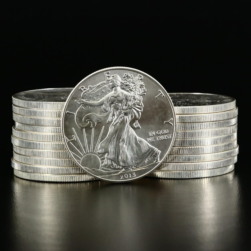 Mint Roll of Twenty 2013 American Silver Eagle Bullion Coins