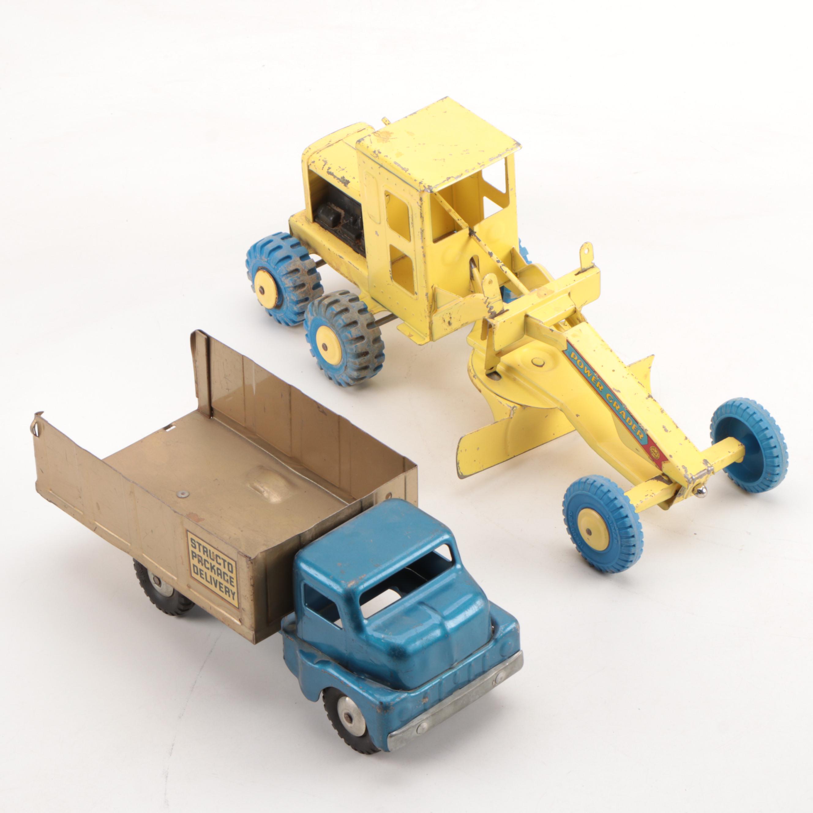 Marx Power Crader and Structo Pressed Steel Package Delivery Truck, Mid-20th C.