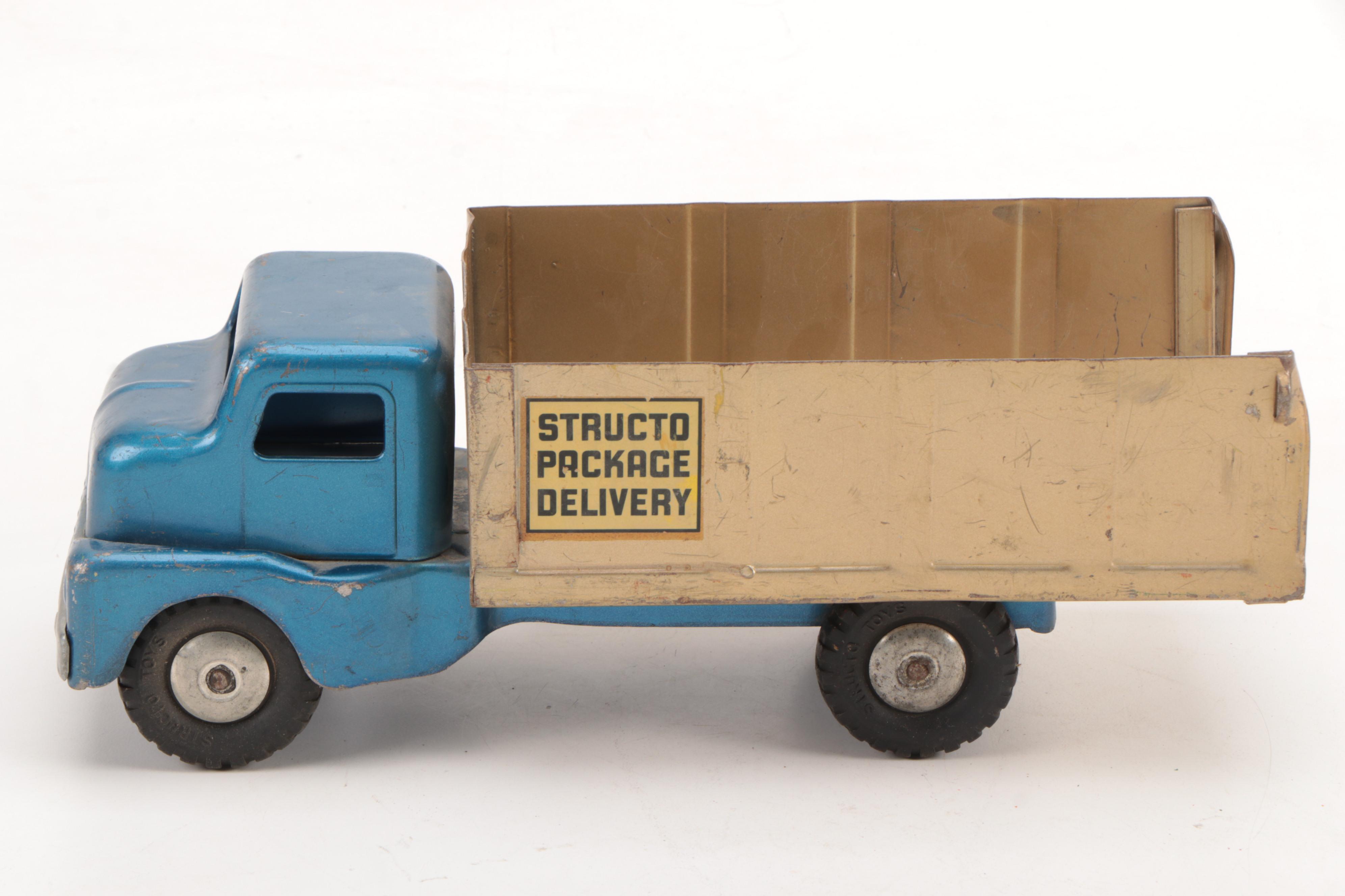 Marx Power Crader and Structo Pressed Steel Package Delivery Truck, Mid-20th C.
