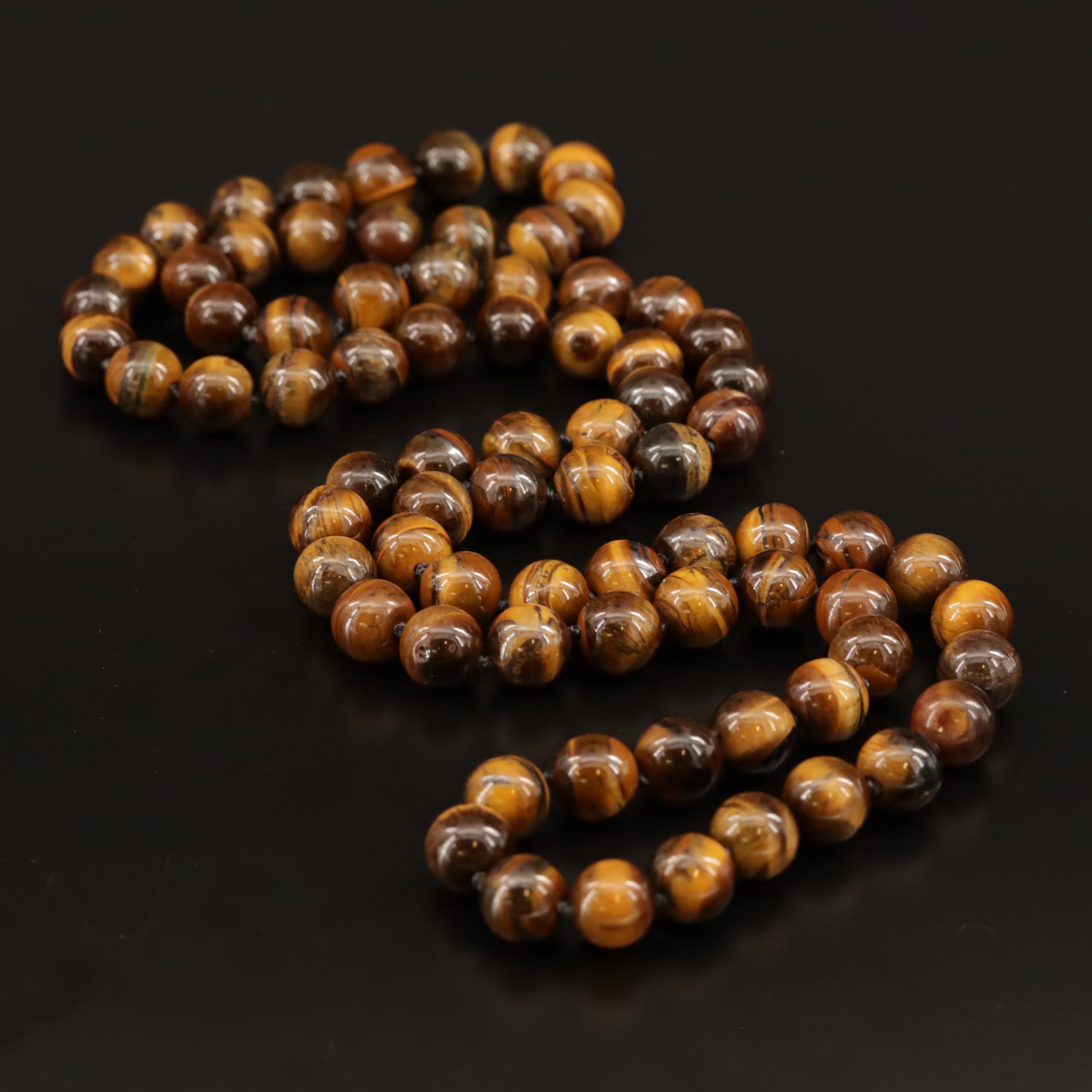 Endless Beaded Tiger's Eye Necklace