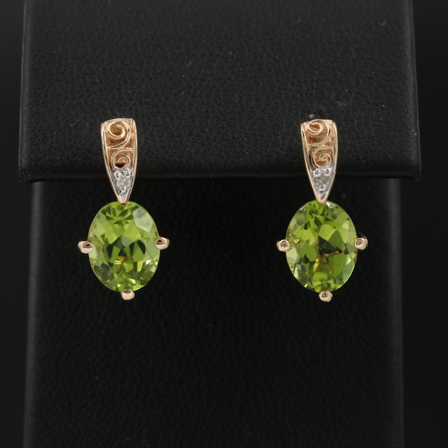 14K Peridot Drop Earrings with Diamond Accents