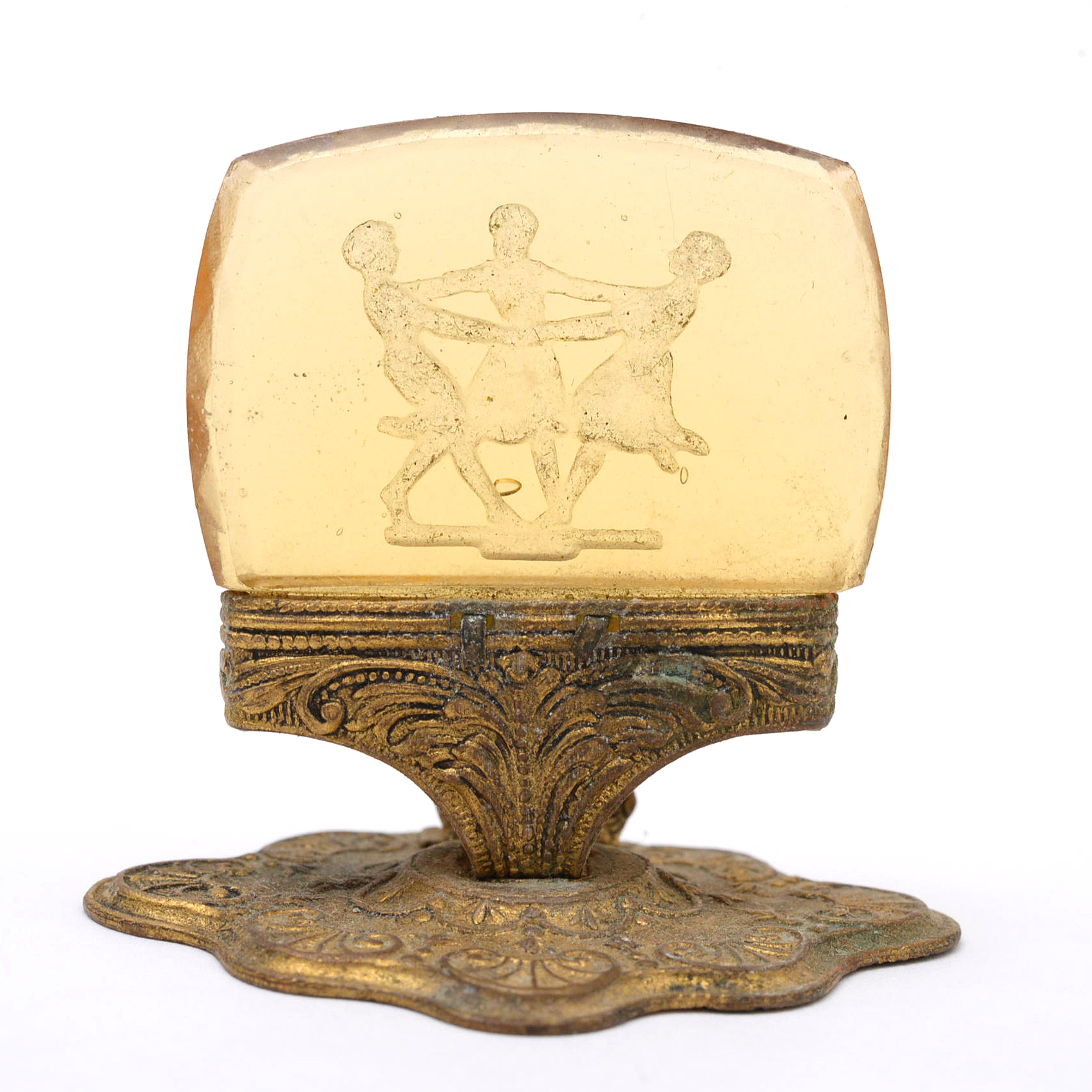 Intaglio Glass and Brass Place Card Holders, Early 20th Century