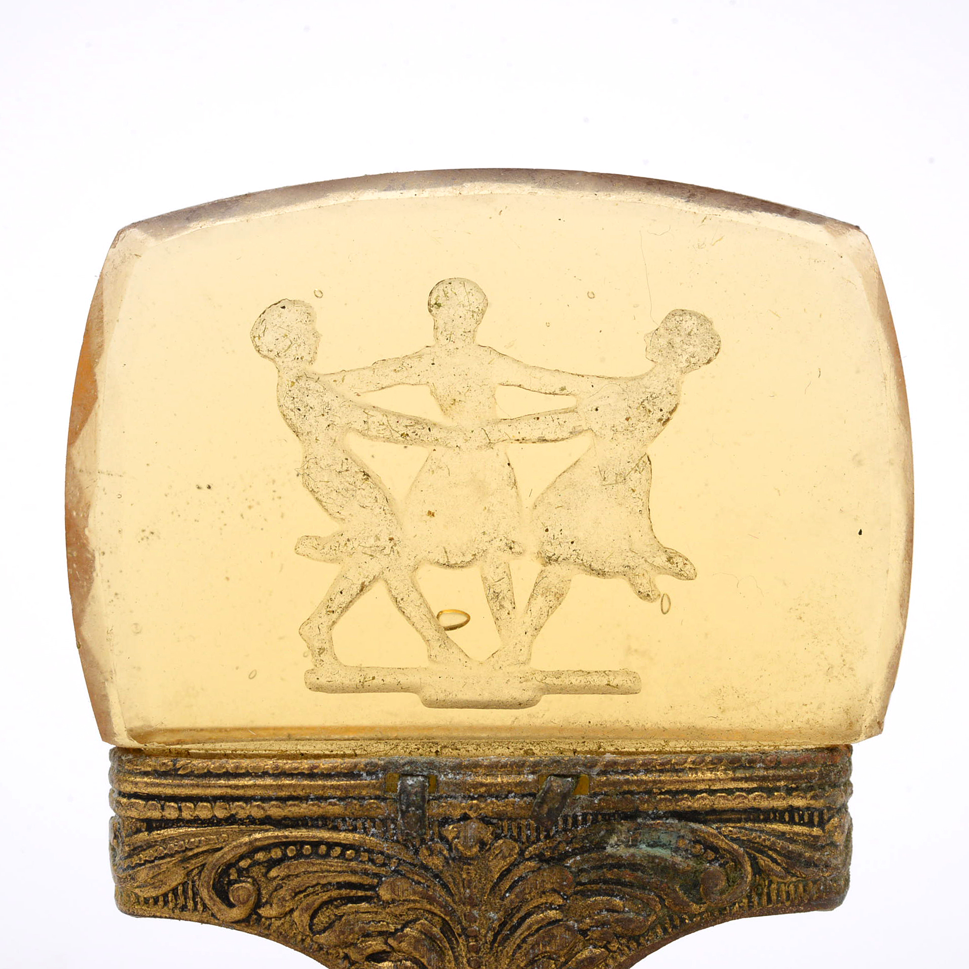 Intaglio Glass and Brass Place Card Holders, Early 20th Century