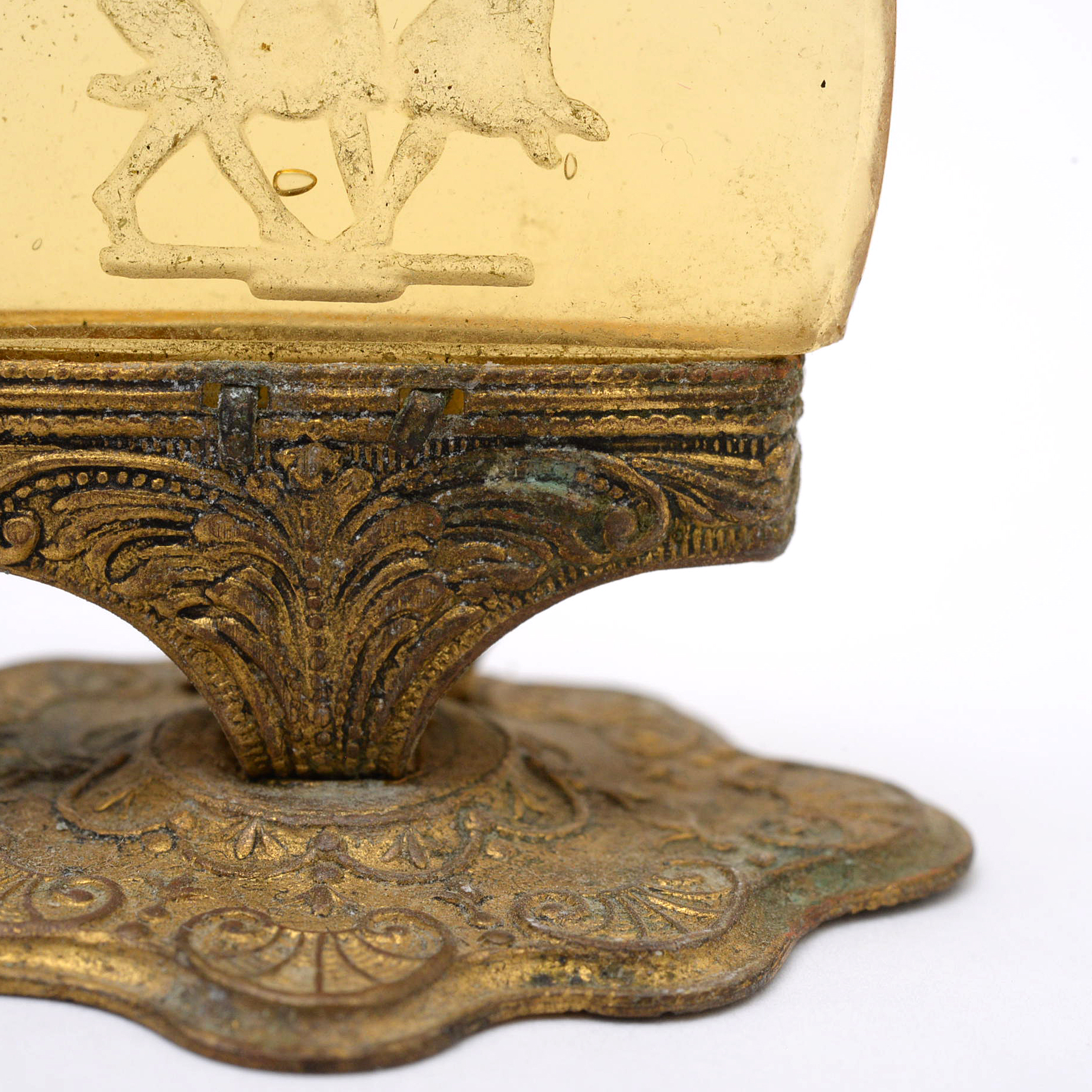 Intaglio Glass and Brass Place Card Holders, Early 20th Century