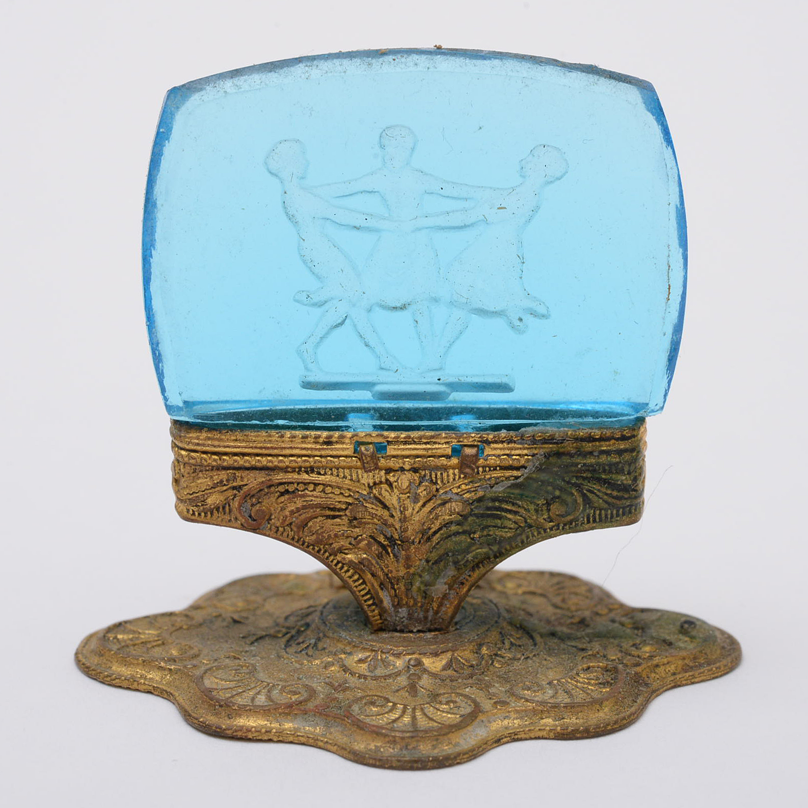 Intaglio Glass and Brass Place Card Holders, Early 20th Century